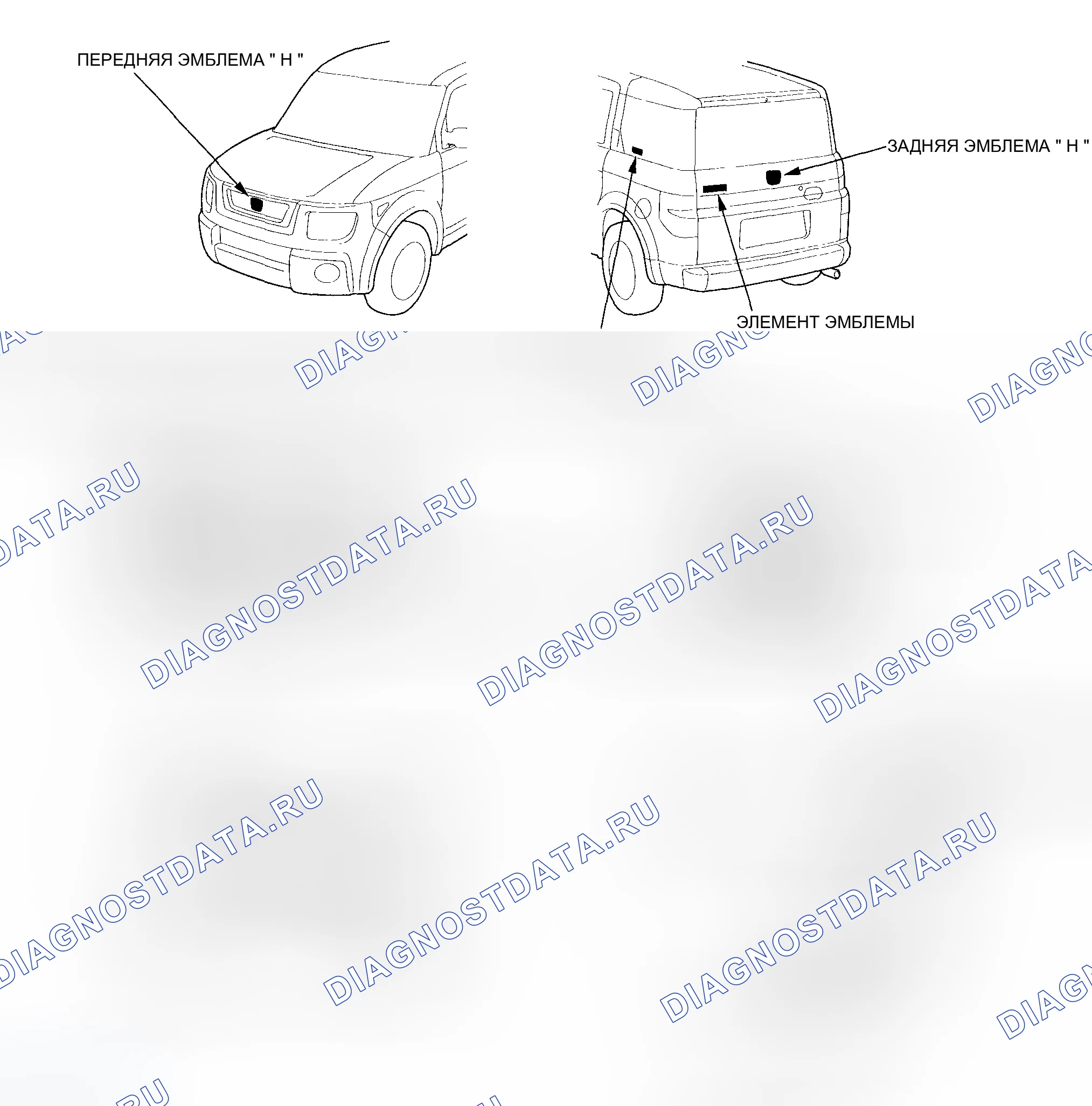 Рис. 66: Замена эмблемы. Honda Element I