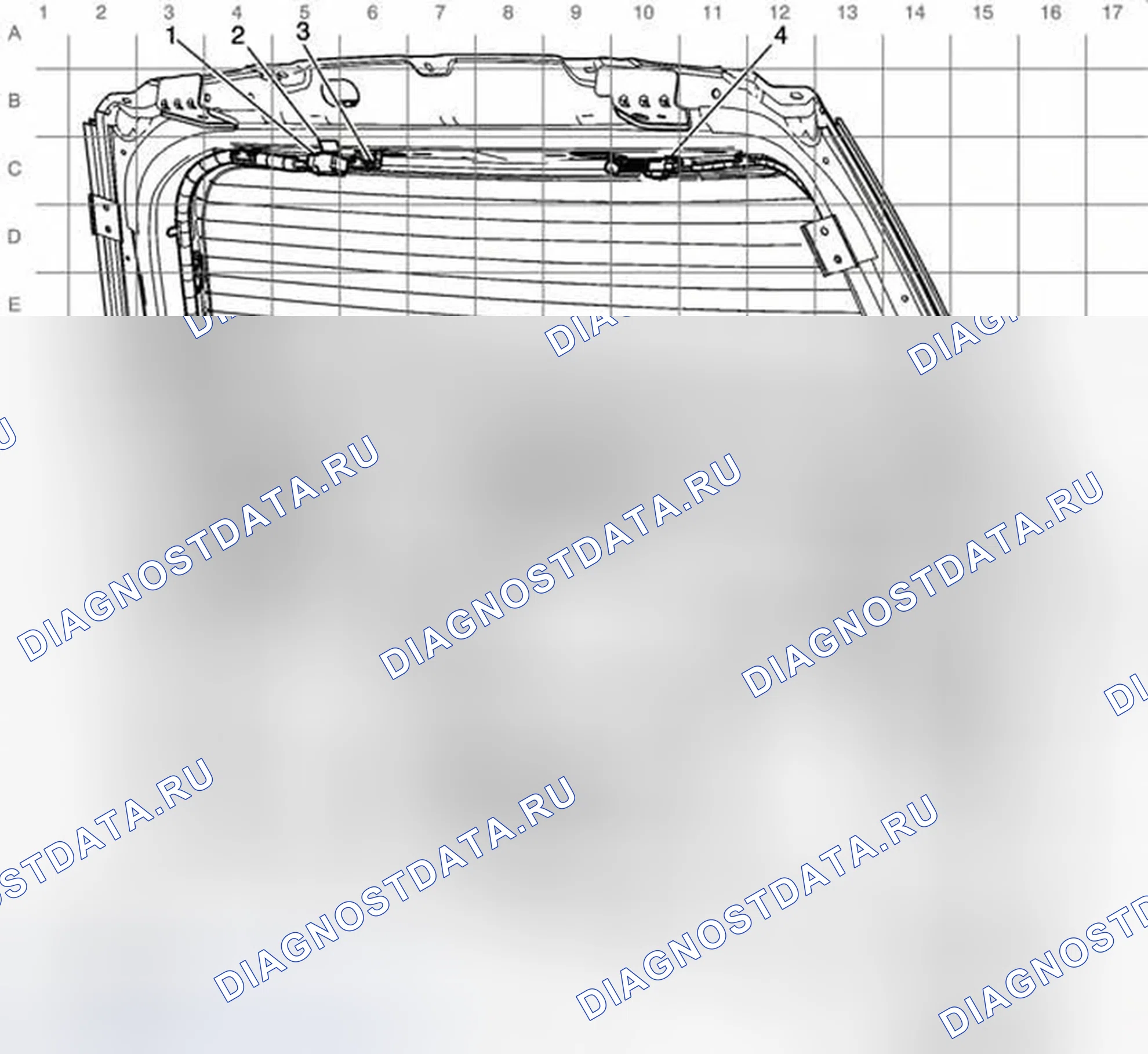 Рис. 31: Прокладка кабельных трасс подъемных ворот. Buick Enclave I