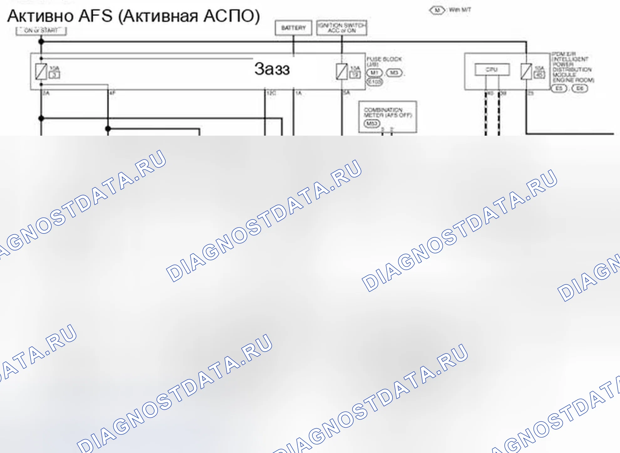 Рис. 217: электросхема - активно AFS. Infiniti G37 IV рестайлинг