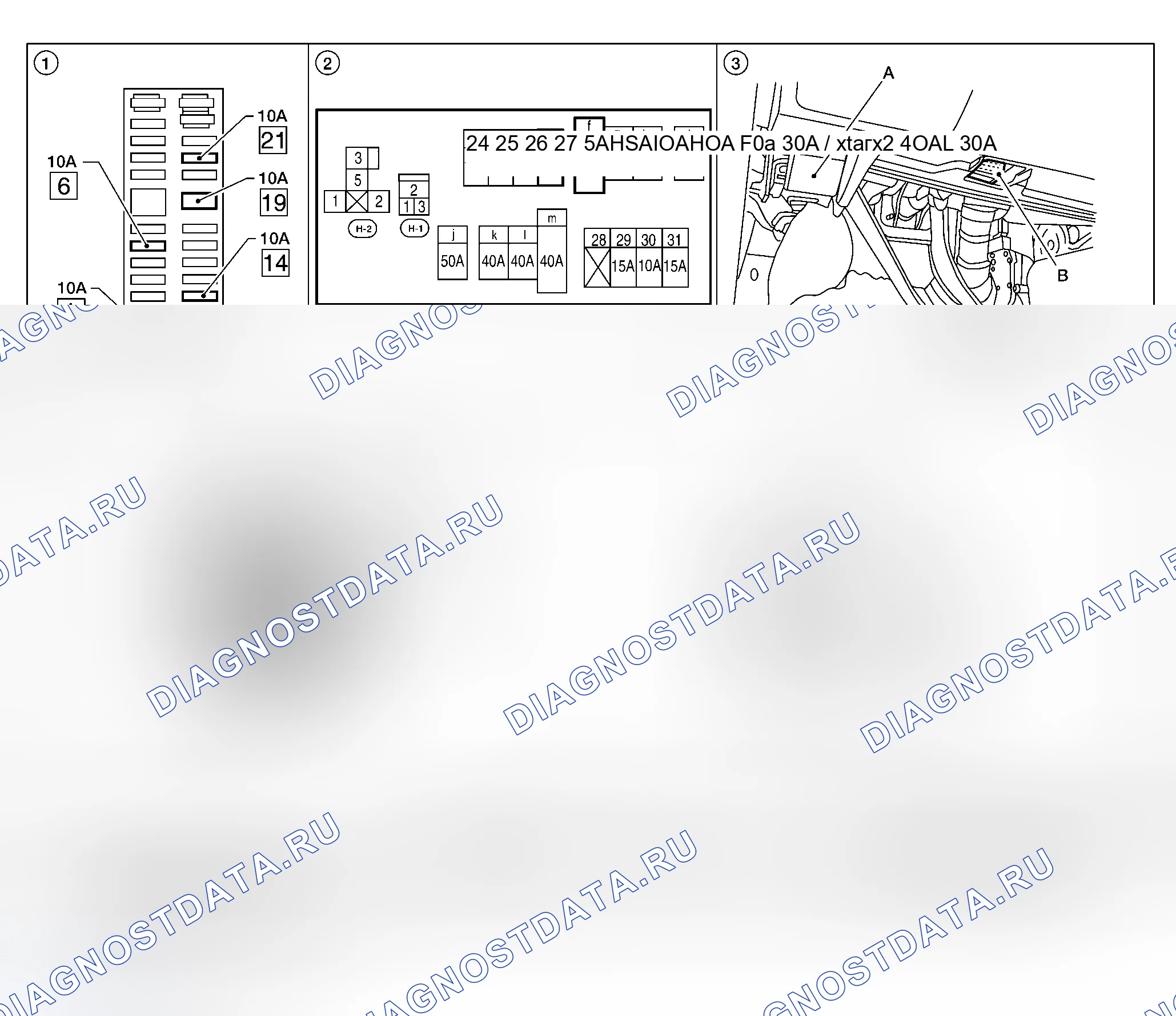 Рис. 47: Расположение компонентов и разъемов кабелей. Honda Rafaga I