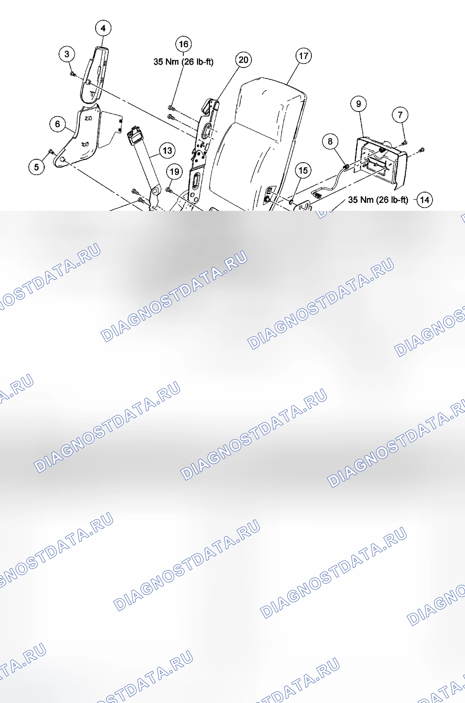 Рис. 258: Спинка сиденья - спереди, 20 процентов. Ford Pickup F350 Super Duty 