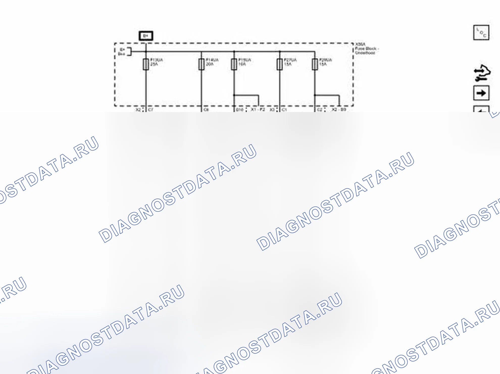 Рис. 55: Предохранители F13UA, F14UA, F15UA, F27UA и F29UA (LUV или LUW). Chevrolet Sonic I