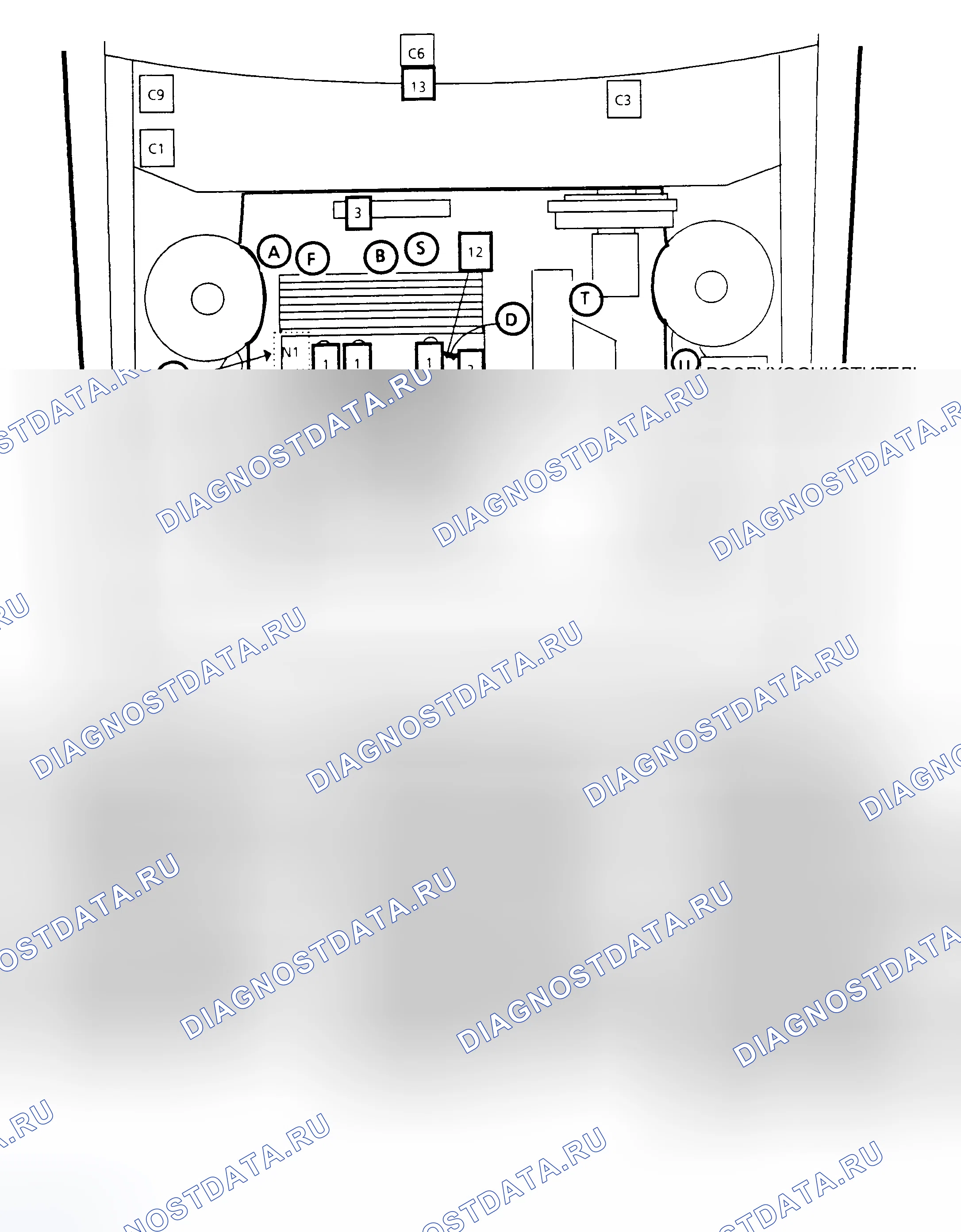 Рис. 1: Расположение компонентов (1 из 7). Buick Electra Park Avenue Ultra transition