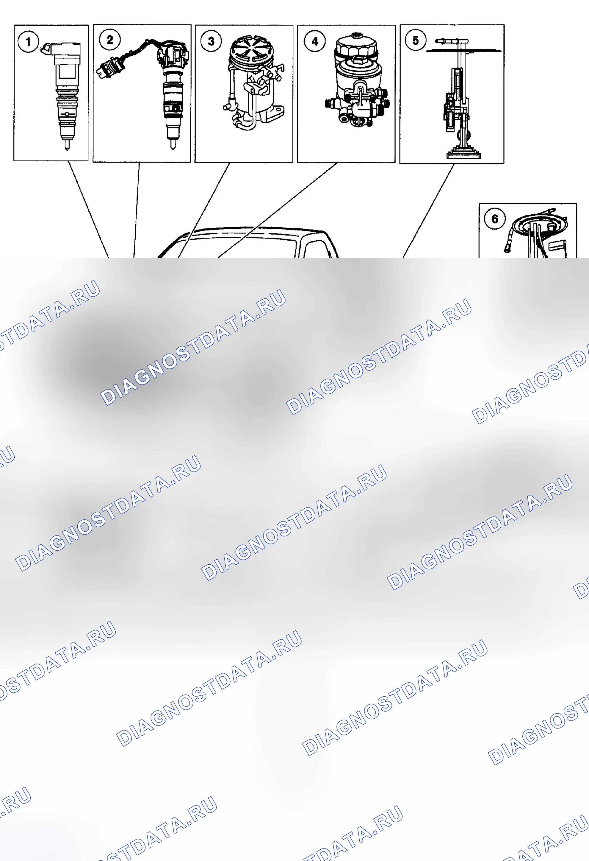 Рис. 353: Расположение компонентов - дизельное топливо. Ford Pickup F250 Super Duty I