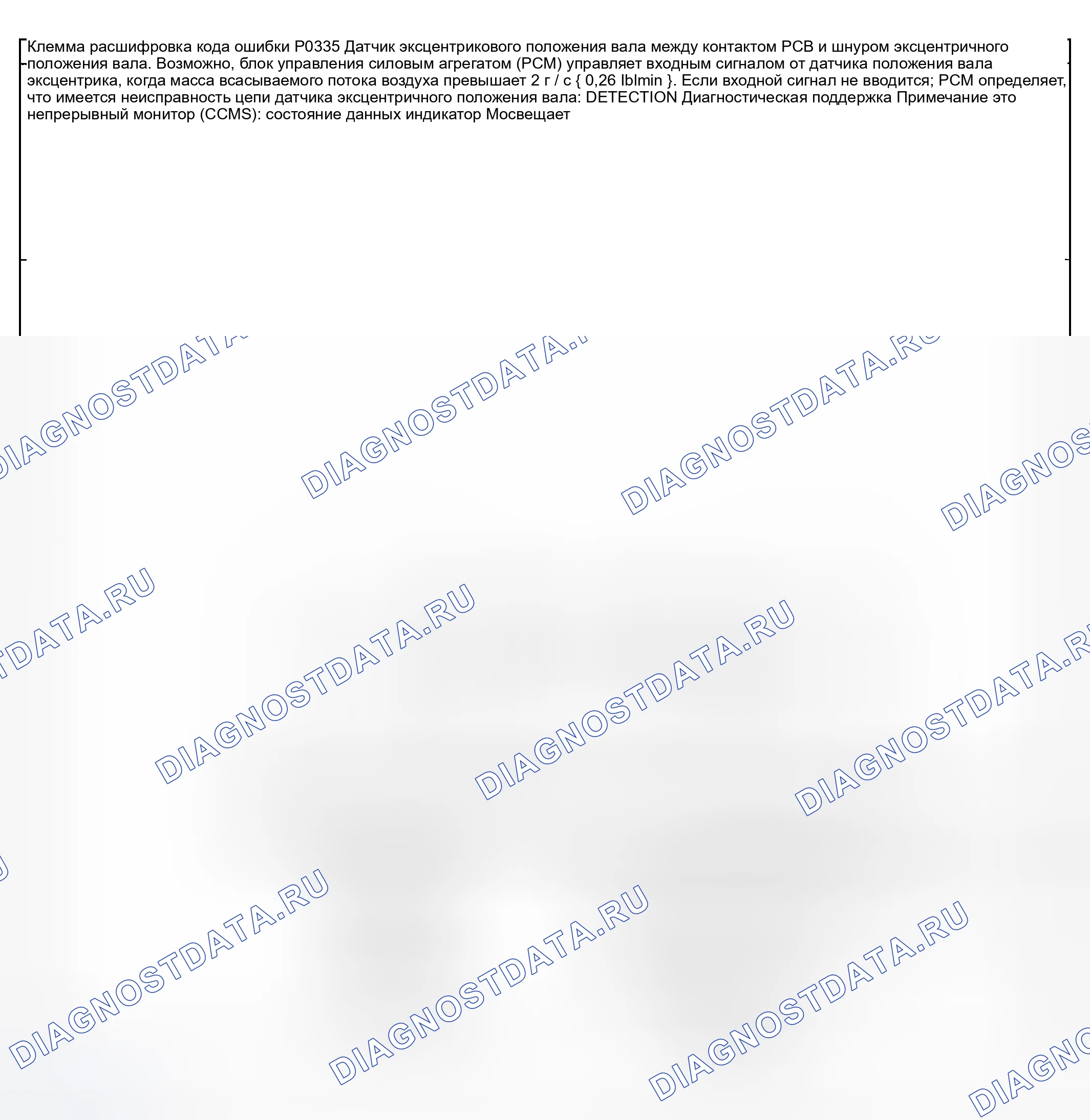 Рис. 124: расшифровка кода ошибки P0335: ПРОБЛЕМА ЦЕПИ ДАТЧИКА ПОЛОЖЕНИЯ ВАЛА ЭКСЦЕНТРИКА. Mazda RX-8 I