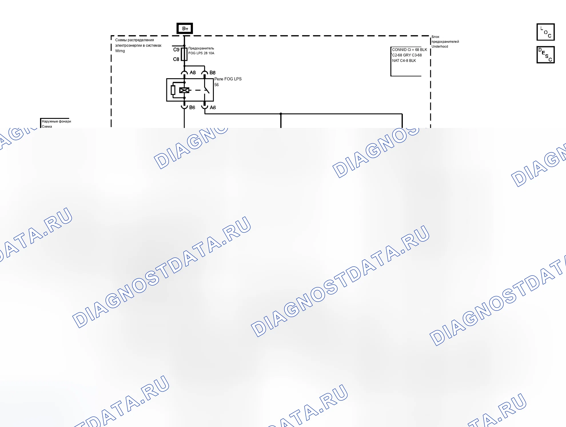 Рис. 3: Схема противотуманных фар. Buick Rendezvous I