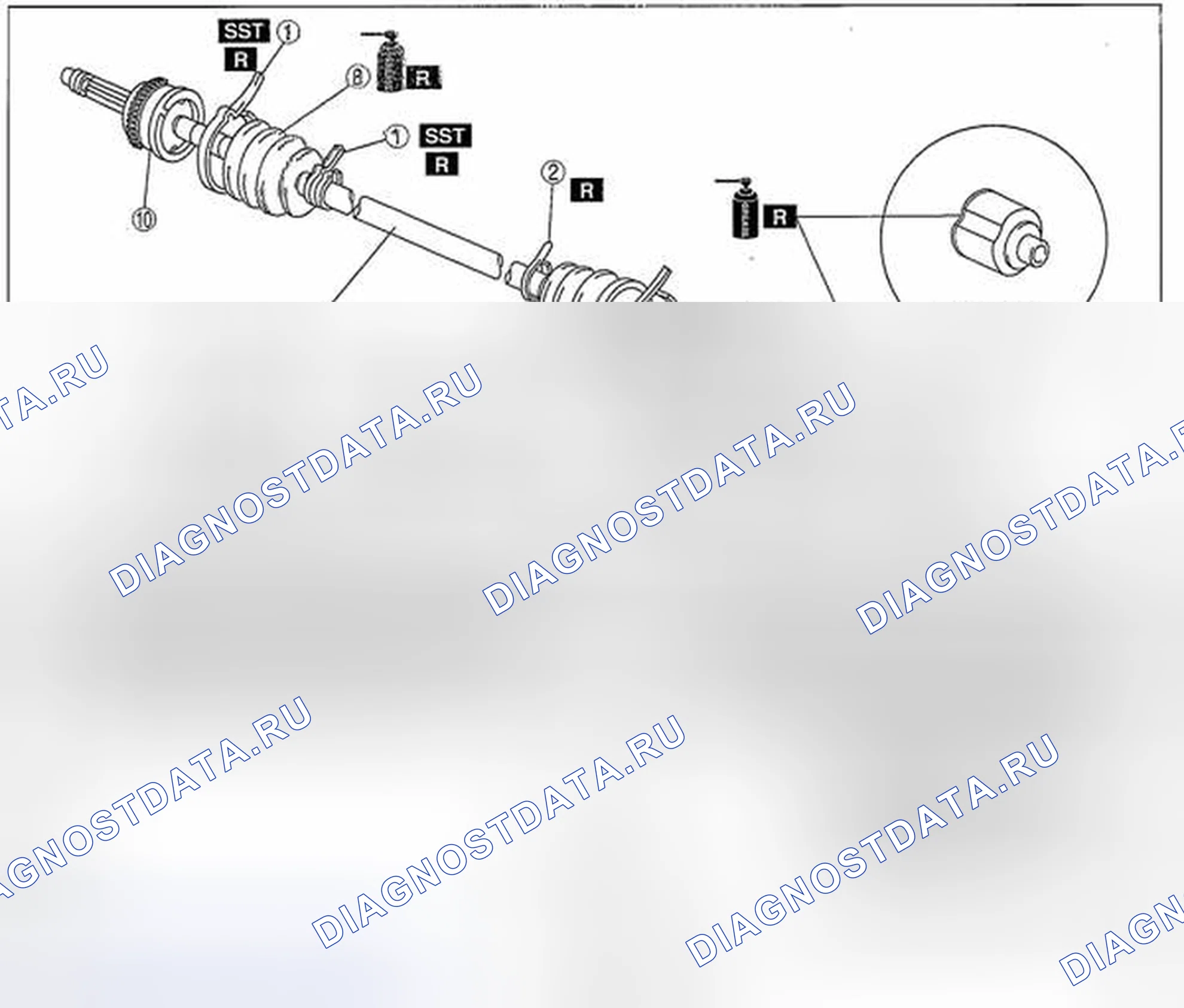 Рис. 52: РАЗБОРКА / СБОРКА ПЕРЕДНЕГО ПРИВОДНОГО ВАЛА. Mazda CX-7 I