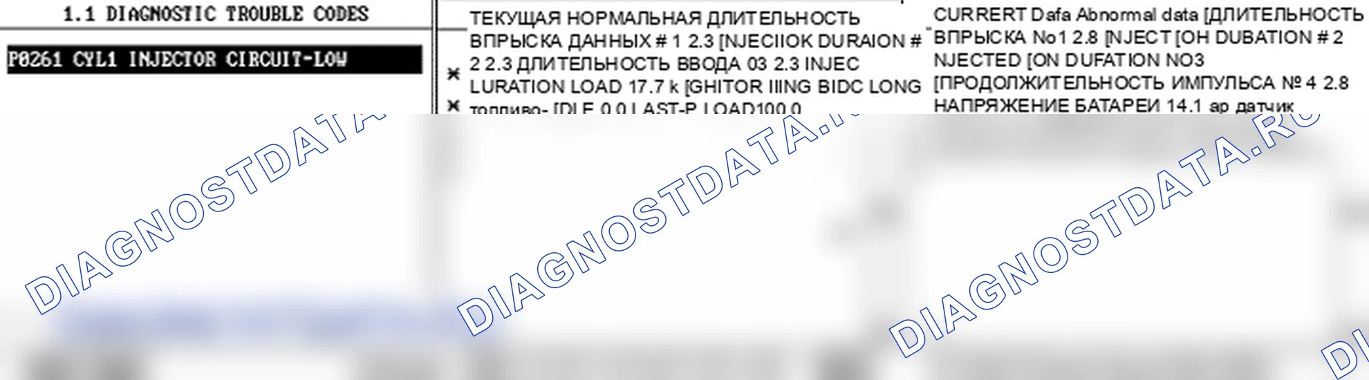 P0261: Цилиндр 1 инжекторная схема низкий вход. Hyundai Accent LC