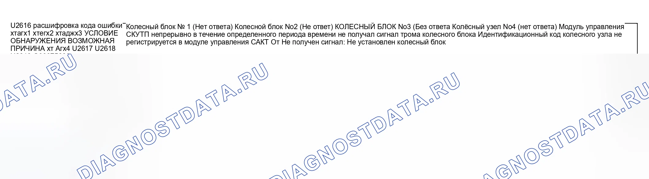 Рис. 14: расшифровка кода ошибки U2616, хтагх1, xтагx2, xtагх3: КОЛЕСНЫЙ БЛОК № 1-4 (НЕТ ОТВЕТА) U2617 U2618 U2619. Honda CR-V III рестайлинг