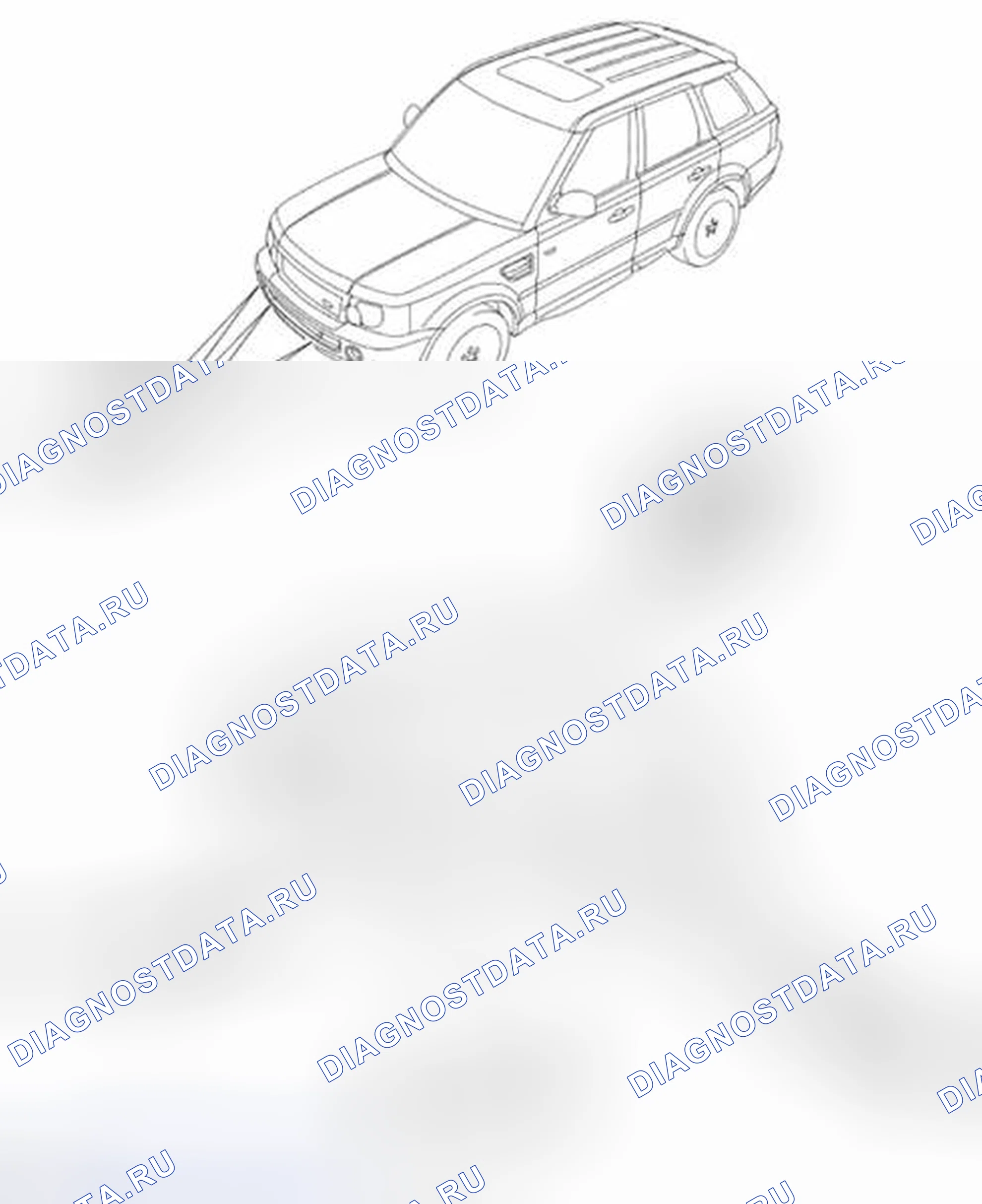 Рис. 1: РАСПОЛОЖЕНИЕ КОМПОНЕНТА ПОМОЩИ ПРИ ПАРКОВКЕ. Land Rover Range Rover Sport I