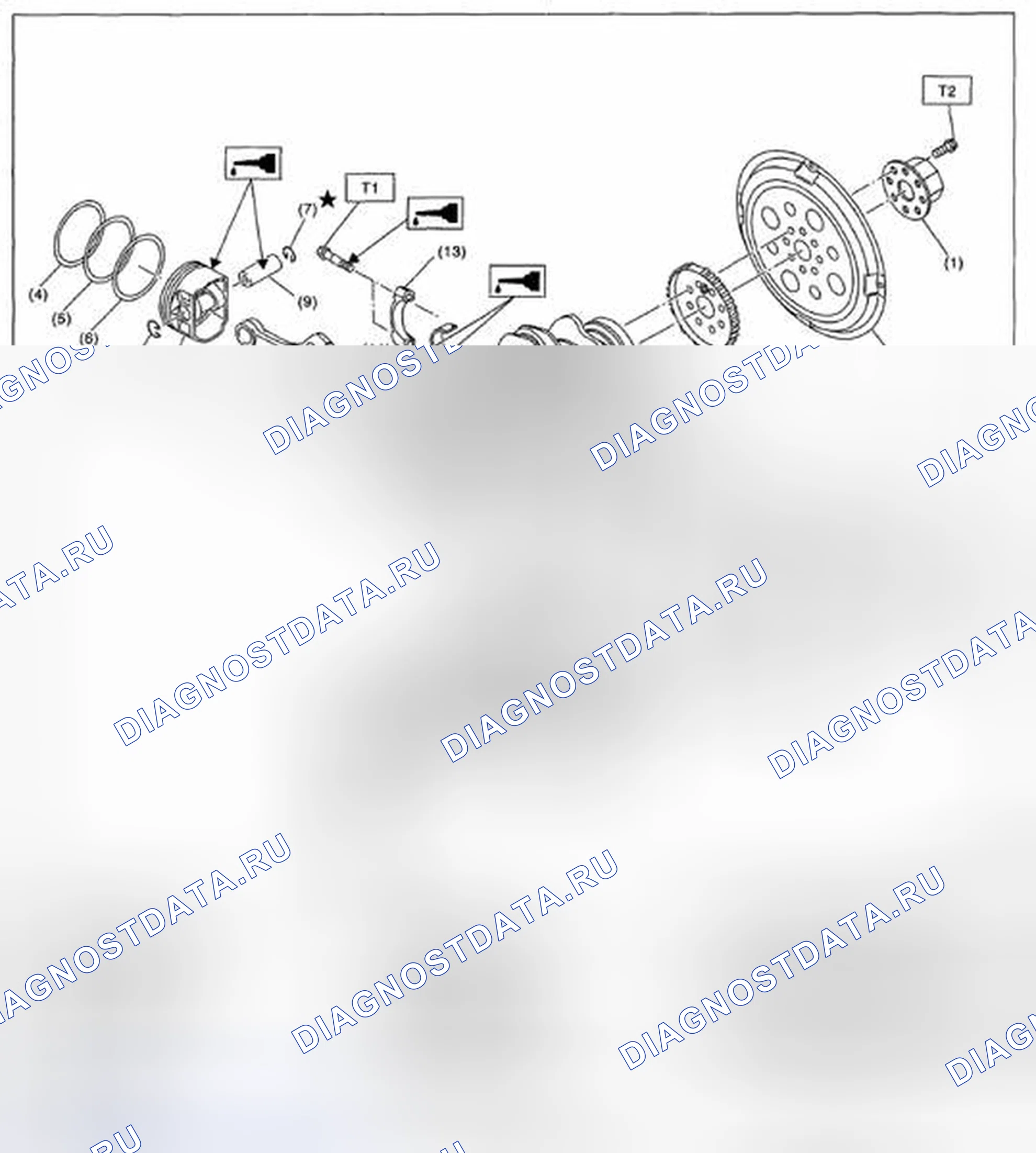 Рис. 473: КОЛЕНЧАТЫЙ ВАЛ И ПОРШЕНЬ. Subaru Legacy BM/BR