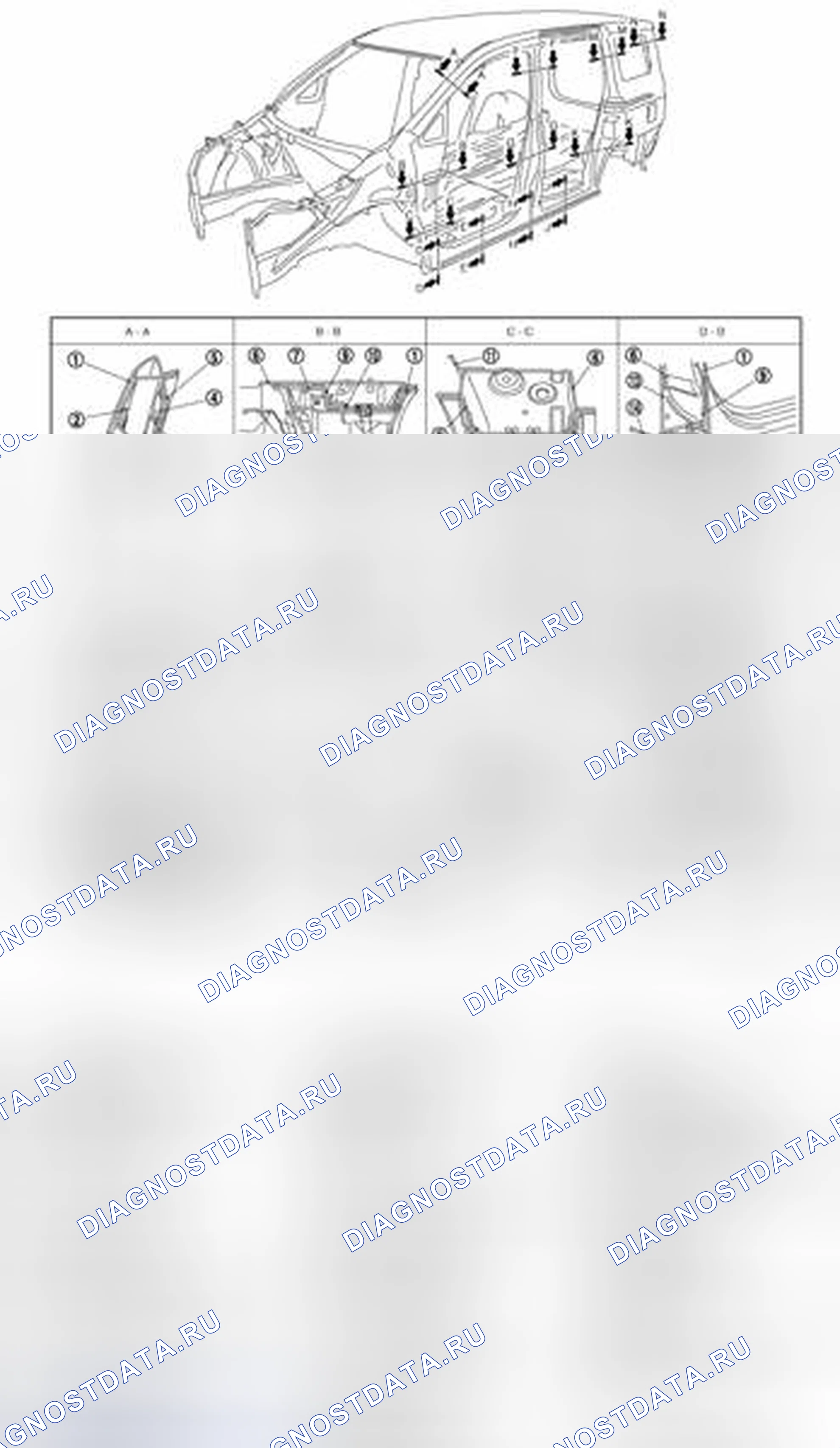 Рис. 244: Конструкция кузова. Nissan Quest IV