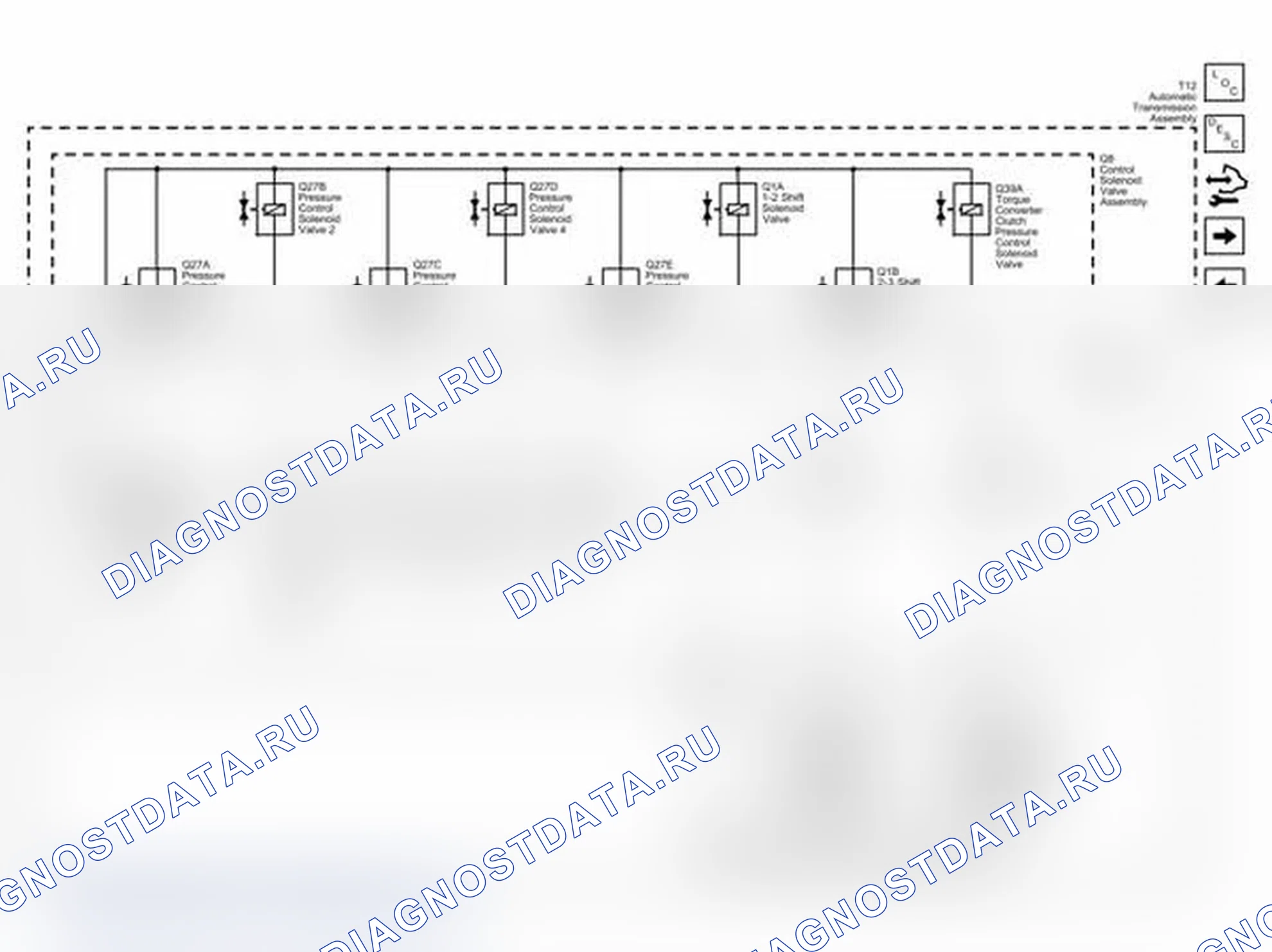 Рис. 64: Датчики ISS, OSS, TFP и TFT, регуляторы давления и переключения. Chevrolet Express G1500 