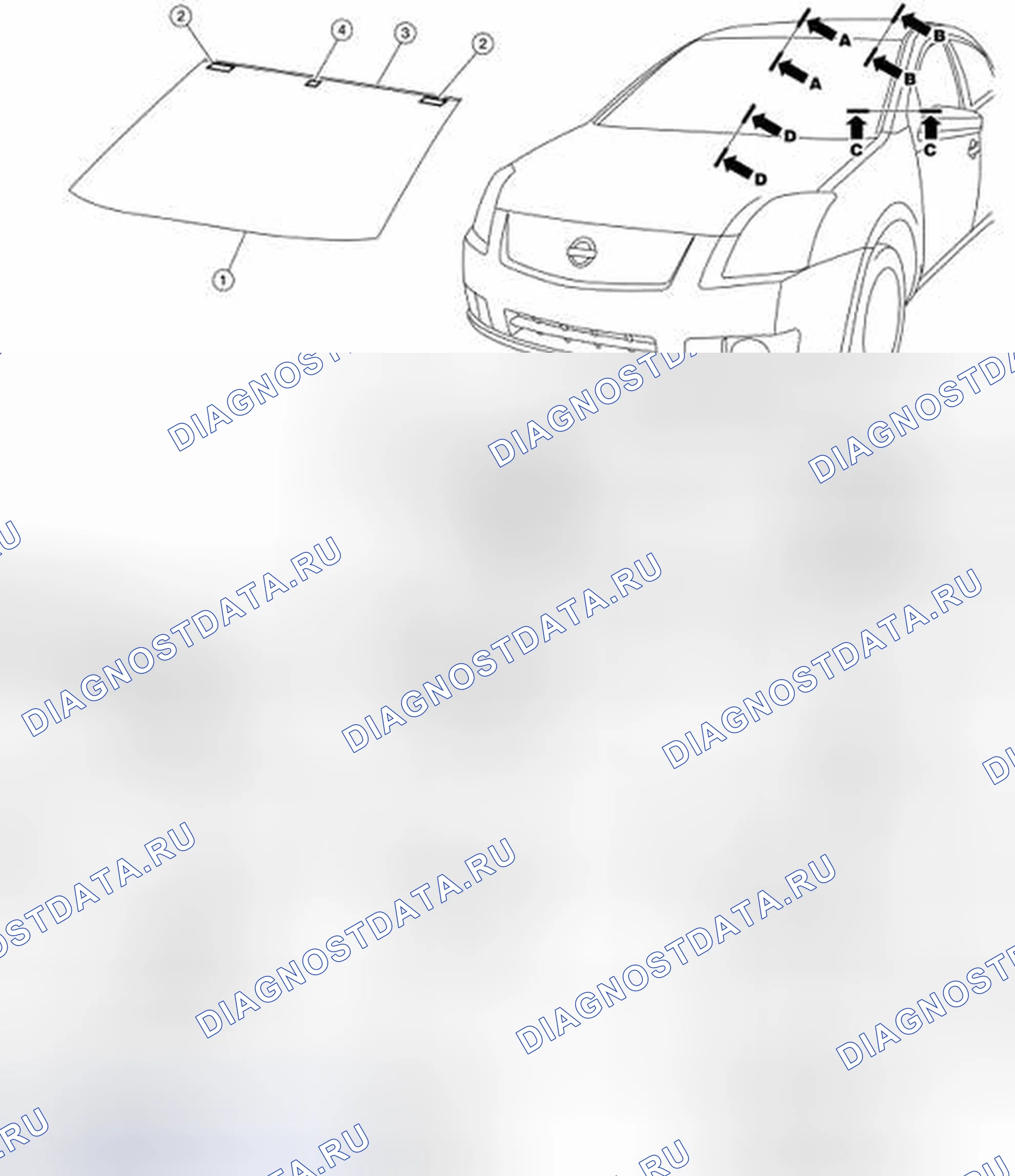 Рис. 36: Определение размера лобового стекла. Nissan Sentra B16
