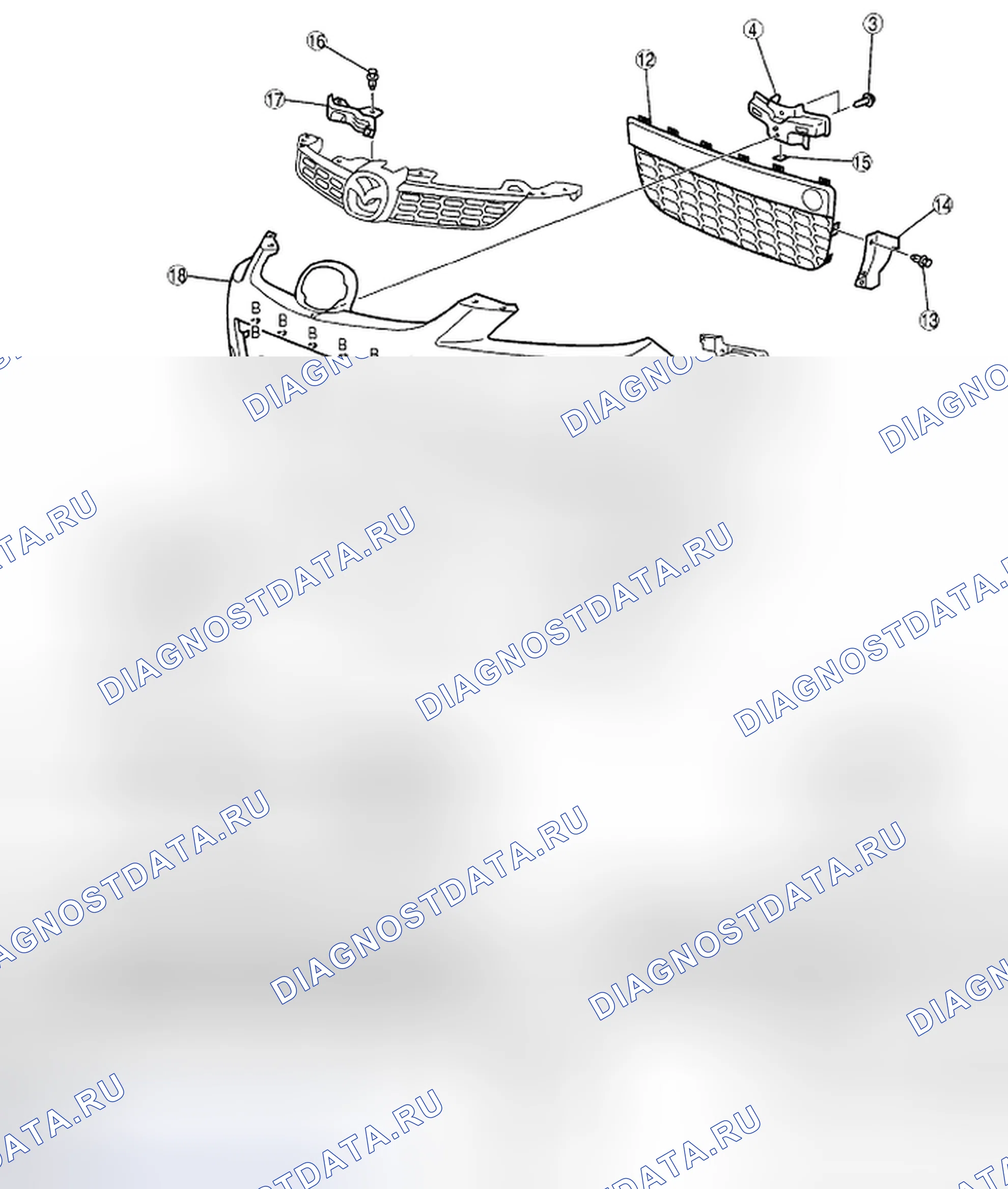 Рис. 5: РАЗБОРКА / СБОРКА ПЕРЕДНЕГО БАМПЕРА. Mazda CX-7 I