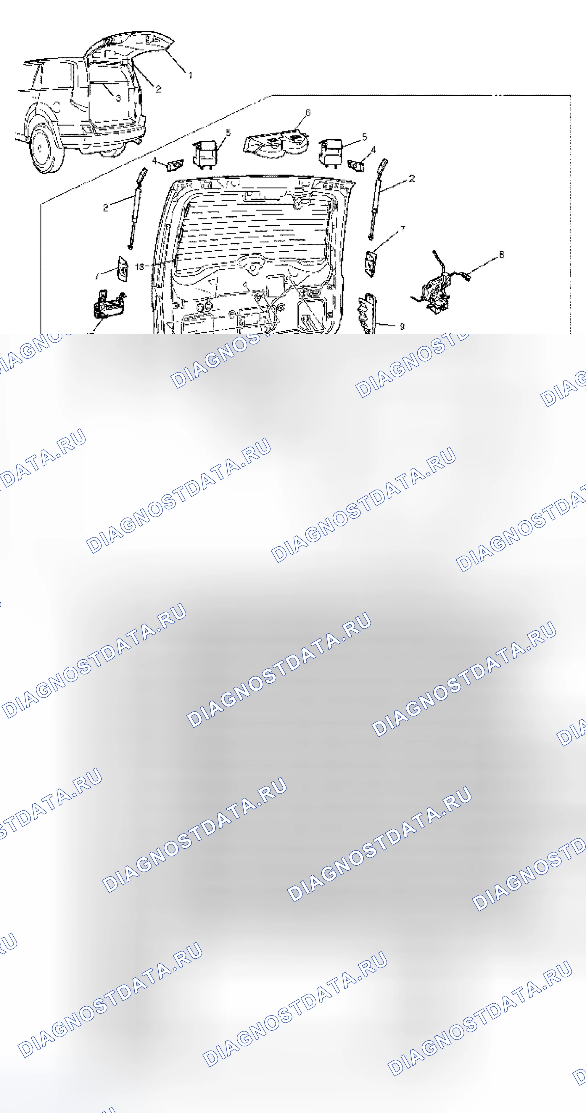 Рис. 87: РАСПОЛОЖЕНИЕ ДЕТАЛЕЙ. Isuzu Axiom I