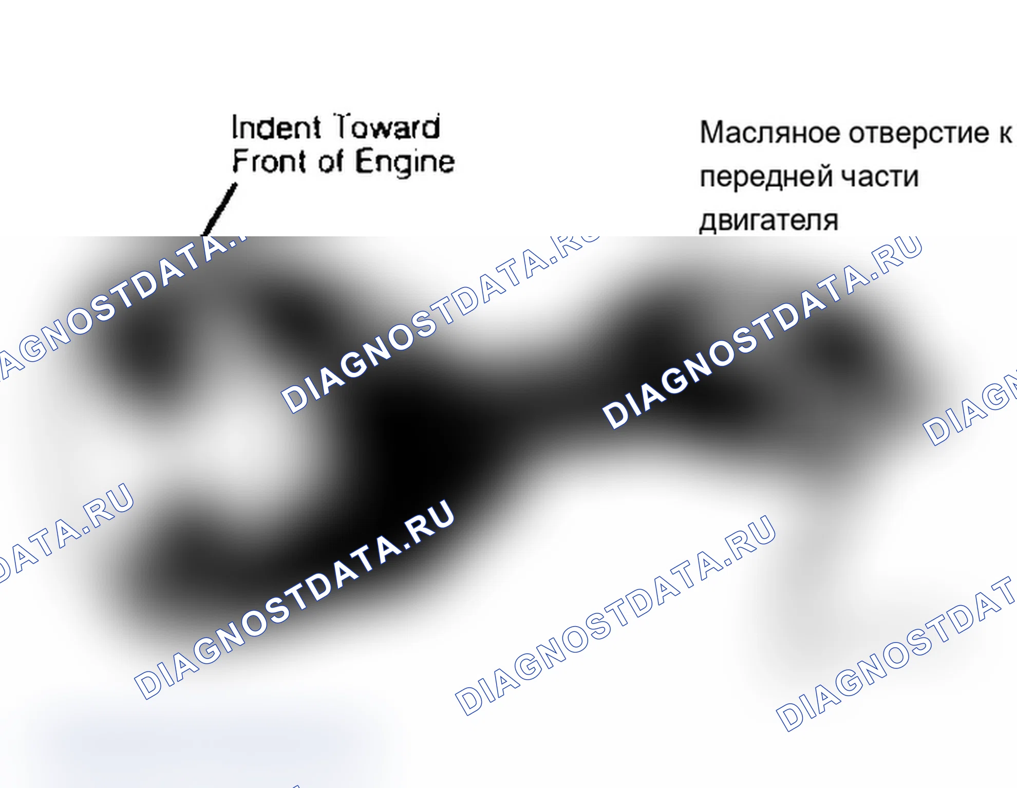 Рис. 13: Установка поршня и штока Углубление поршня и масляное отверстие шатуна обращены к передней части двигателя.. Dodge Grand Caravan I