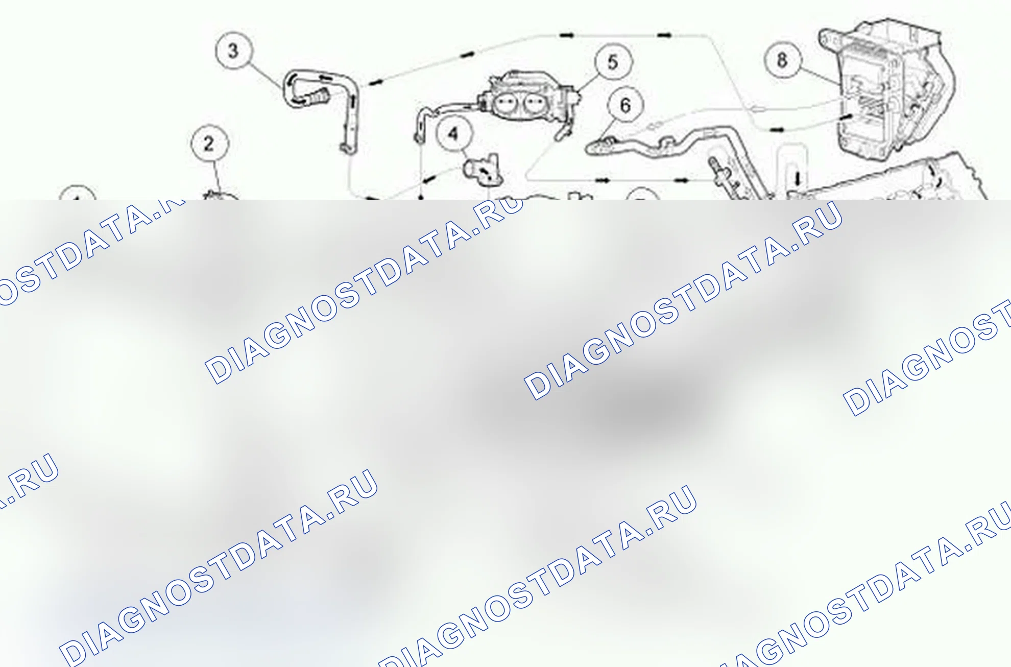 Рис. 12: Схема потока хладагента, 6.8L (2V) без вспомогательного тепла. Ford Econoline E250 