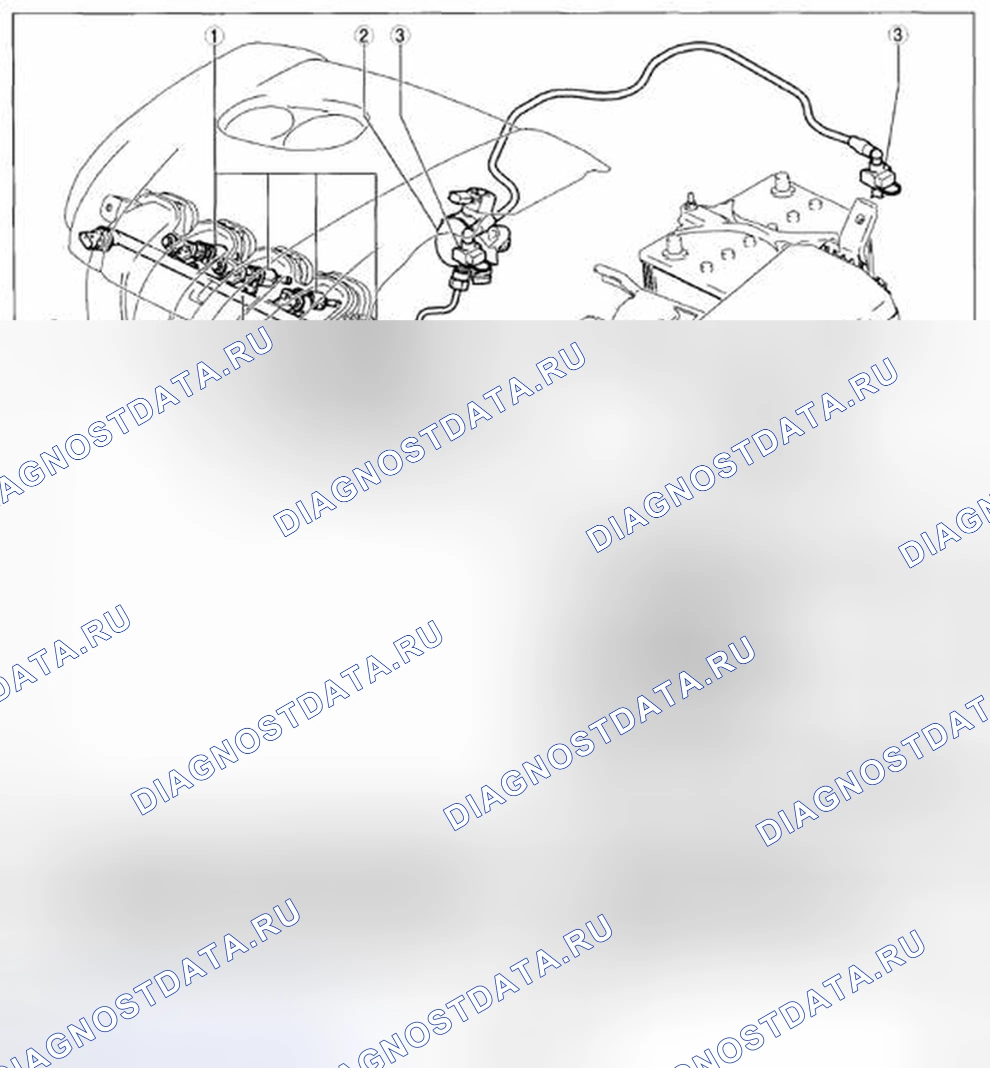 Рис. 1: Расположение компонентов топливной системы (сторона моторного отсека). Mazda CX-5 I