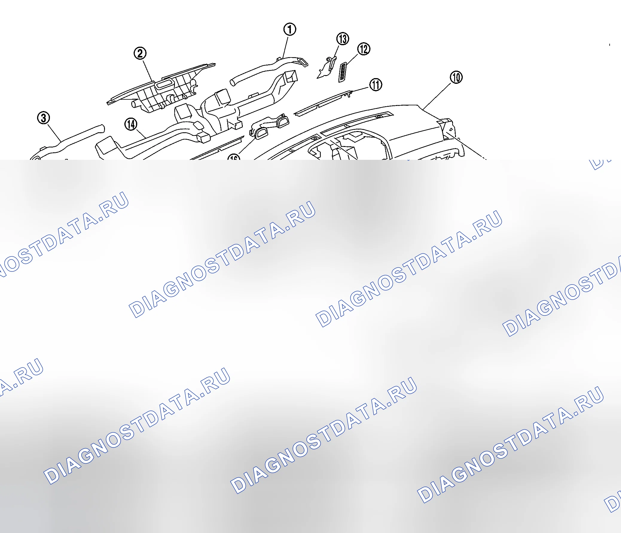 Рис. 90: Решетки, воздуховоды и патрубки. Infiniti M45 III