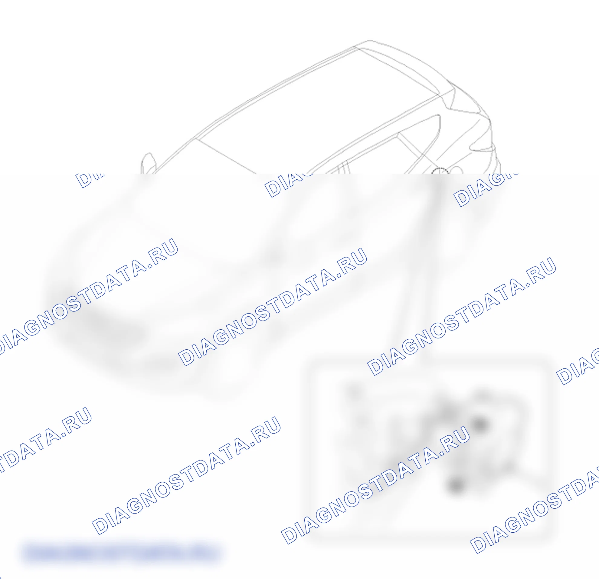 Расположение деталей защёлки задней двери. Hyundai Santafe Sport DMA