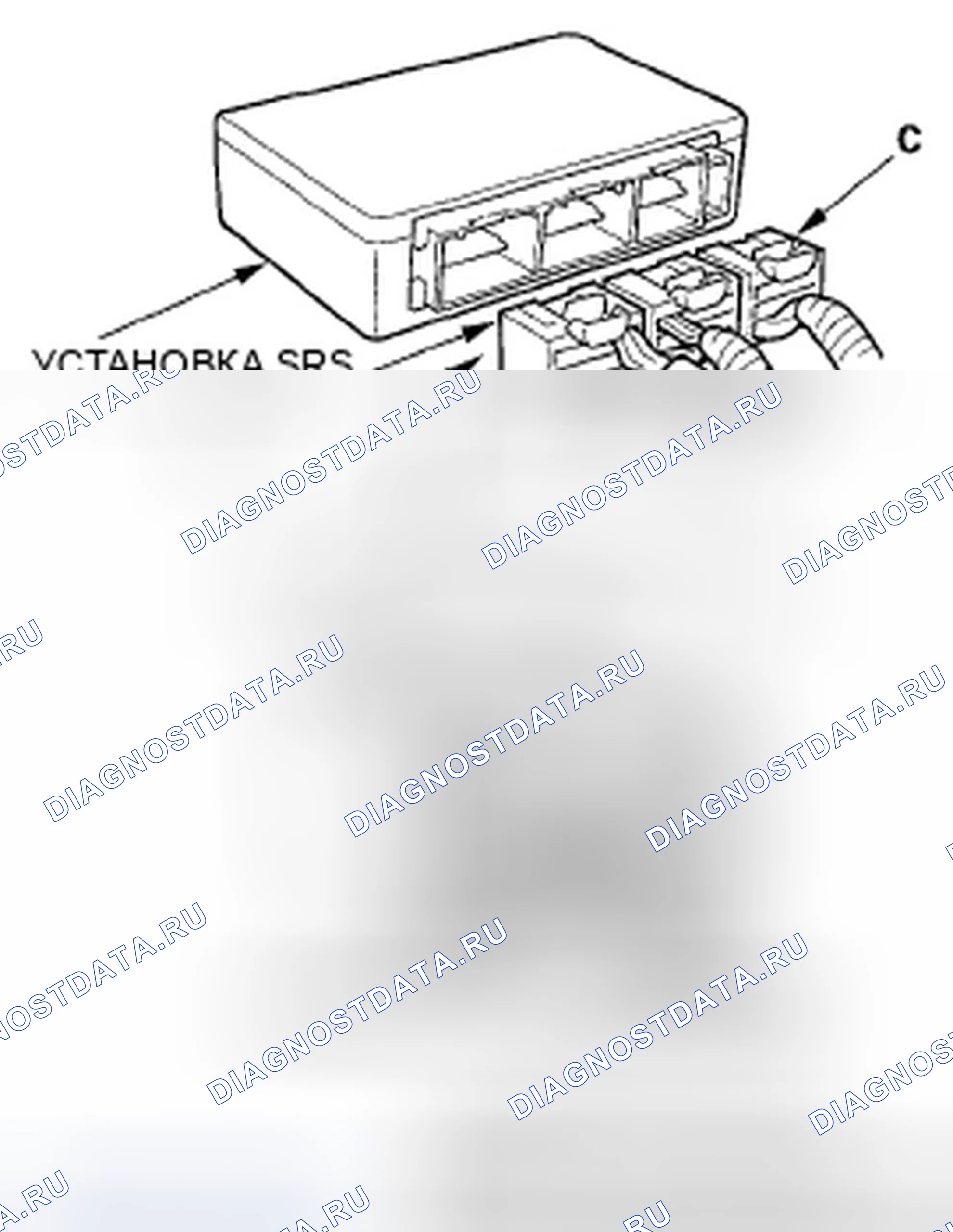Рис. 7: Открытие короткозамыкающих разъемов блока SRS для диагностики. Honda Fit I