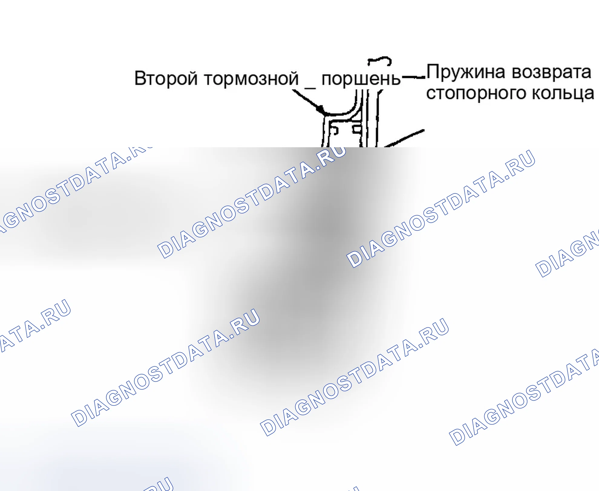 Рис. 83: Идентификация второго тормозного поршня, стопорного кольца и возвратной пружины. Hyundai Elantra III