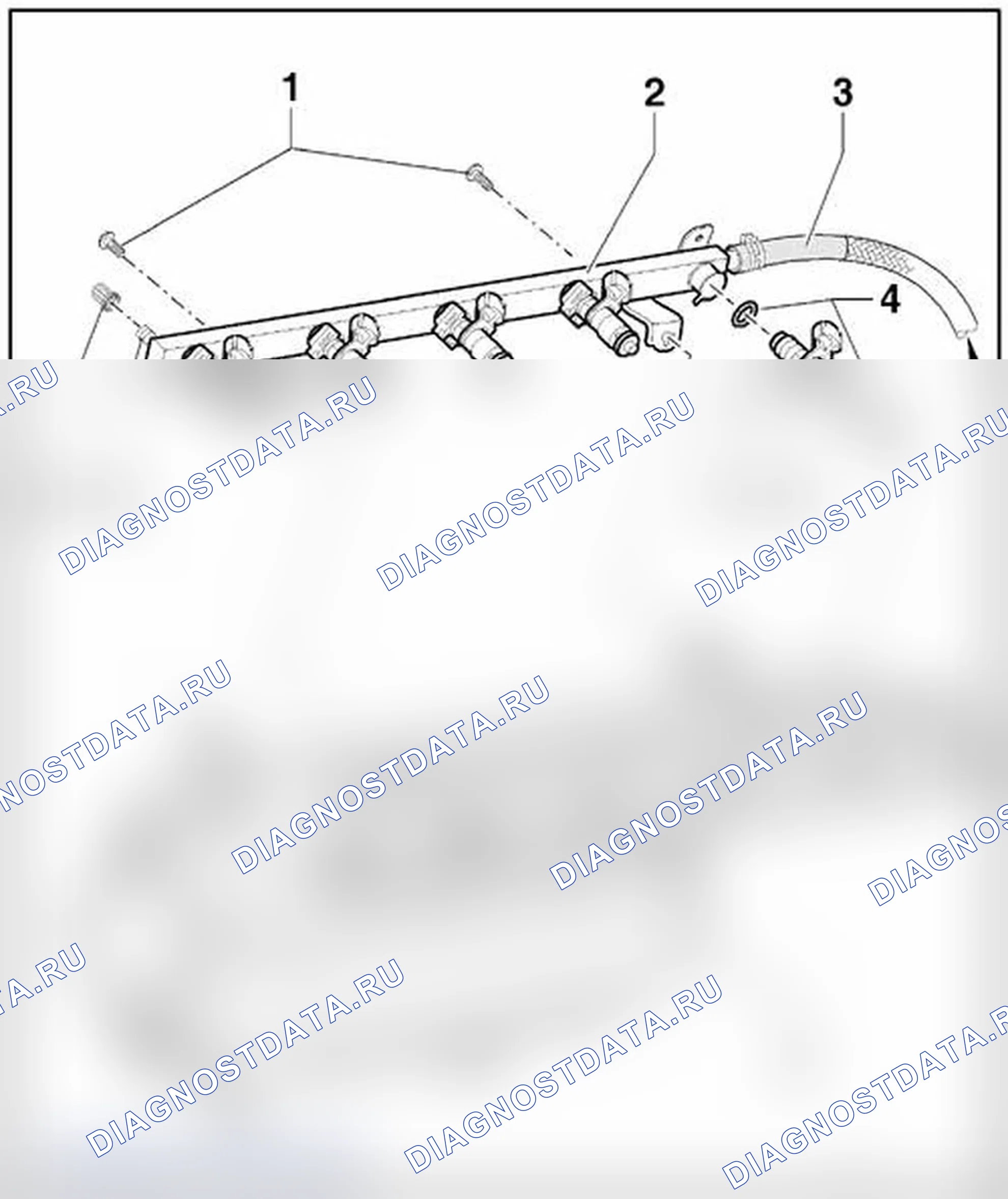 Рис. 7: ТОПЛИВНАЯ РАМПА И ФОРСУНКИ В СБОРЕ. Volkswagen New Beetle A4 рестайлинг