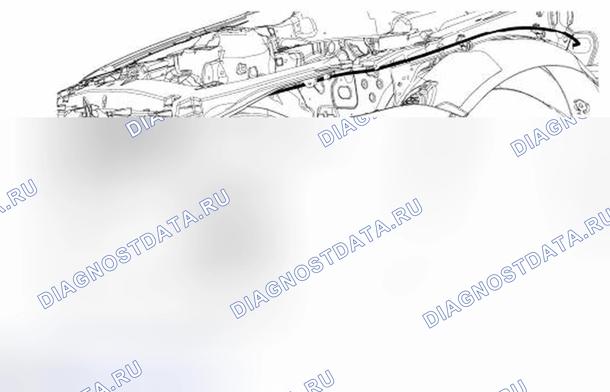 Рис. 37: Прокладка кабеля разблокировки защелки капота. Hyundai Lafesta I