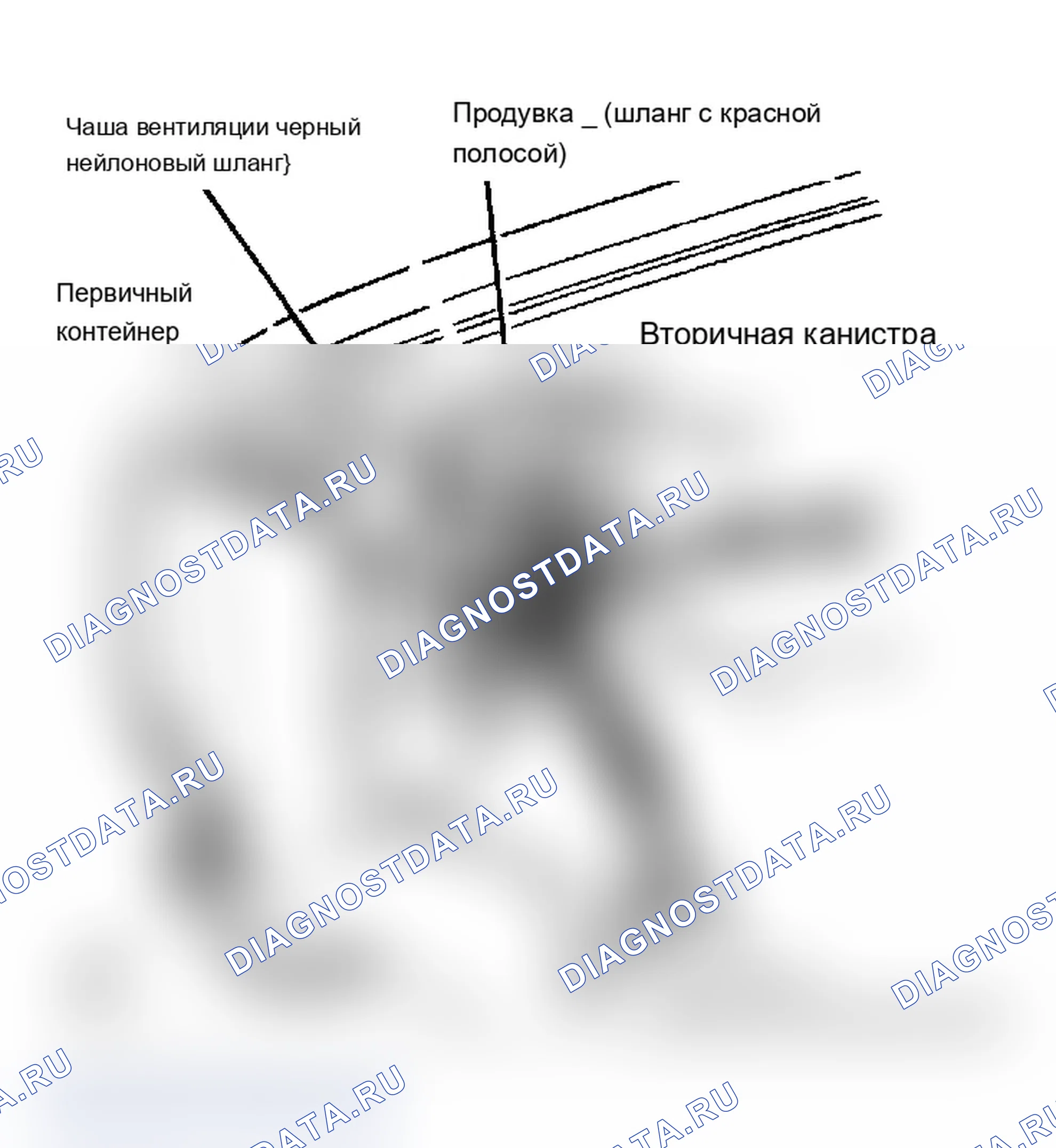 Рис. 24: Монтаж двойной канистры (типовой) Канистры устанавливаются на правом переднем крыле. Предоставлено Chrysler Motors.. Plymouth Grand Voyager I