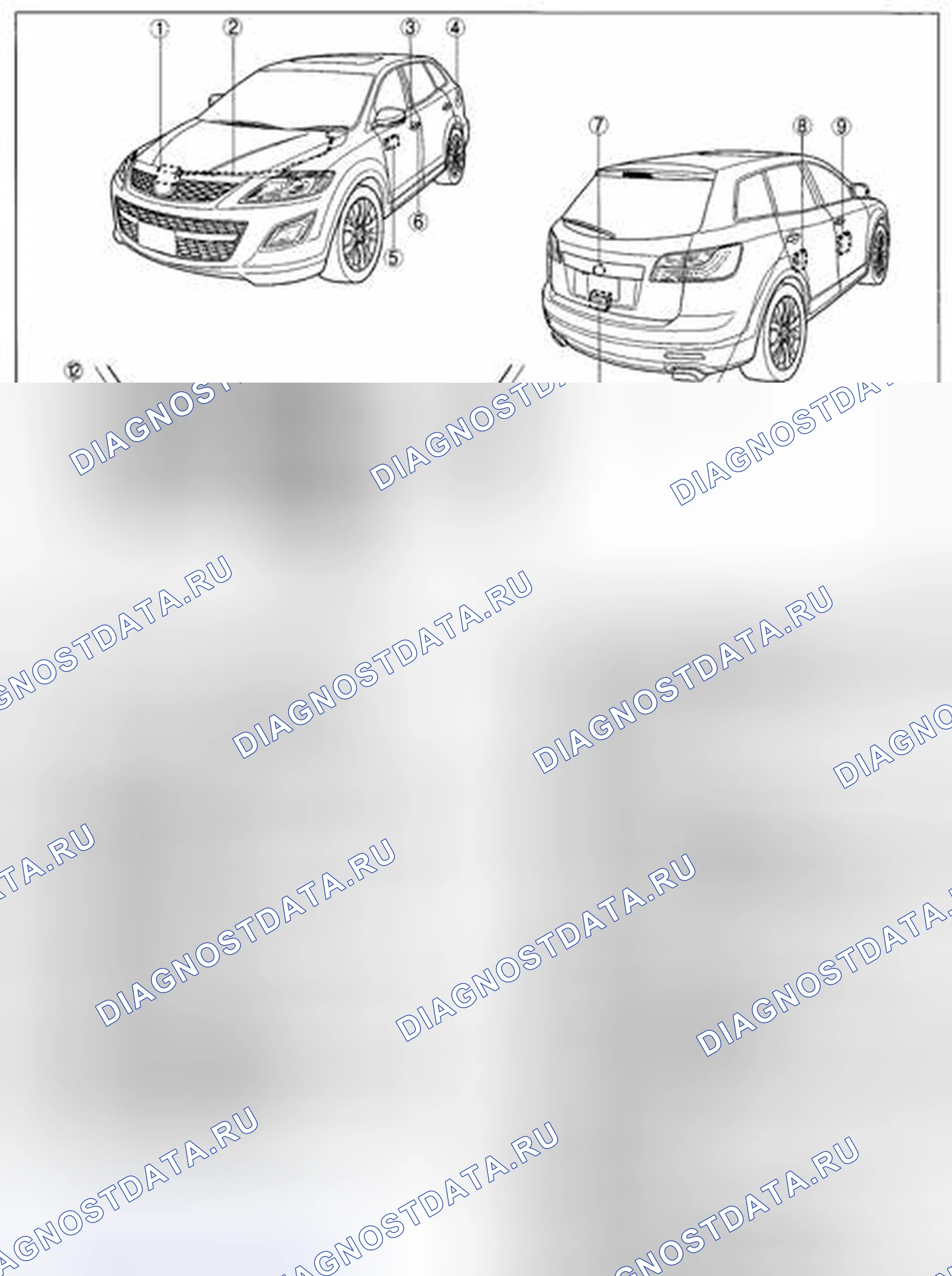 Рис. 1: Замки и открывающие устройства. Mazda CX-9 I рестайлинг