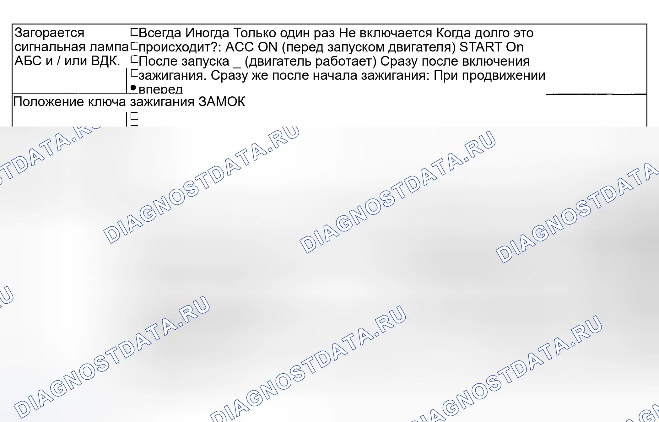 Рис. 290: Контрольный список интервью - предупредительная лампа ABS и / или VDC. Subaru Outback BH