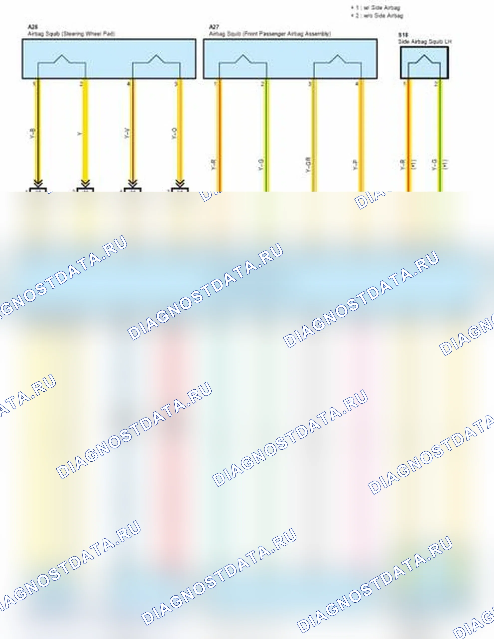 Рис. 129: Схема подключения системы SRS (до января 2006 г. защита) (2 из 4). Toyota Land Cruiser 100 рестайлинг 2