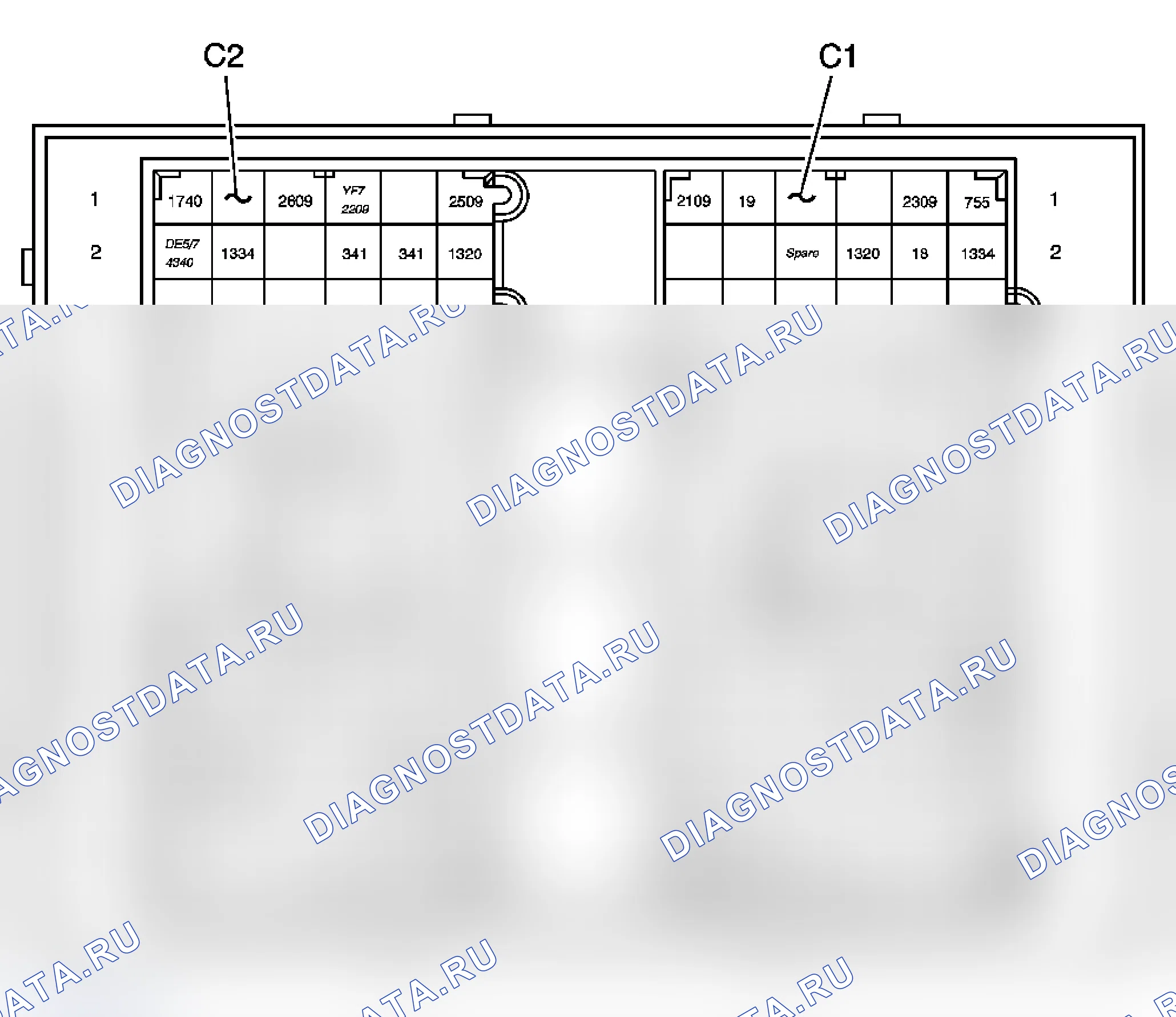 Рис. 110: Блок предохранителей - вид снизу корпуса. Chevrolet Chevy Express G1500 