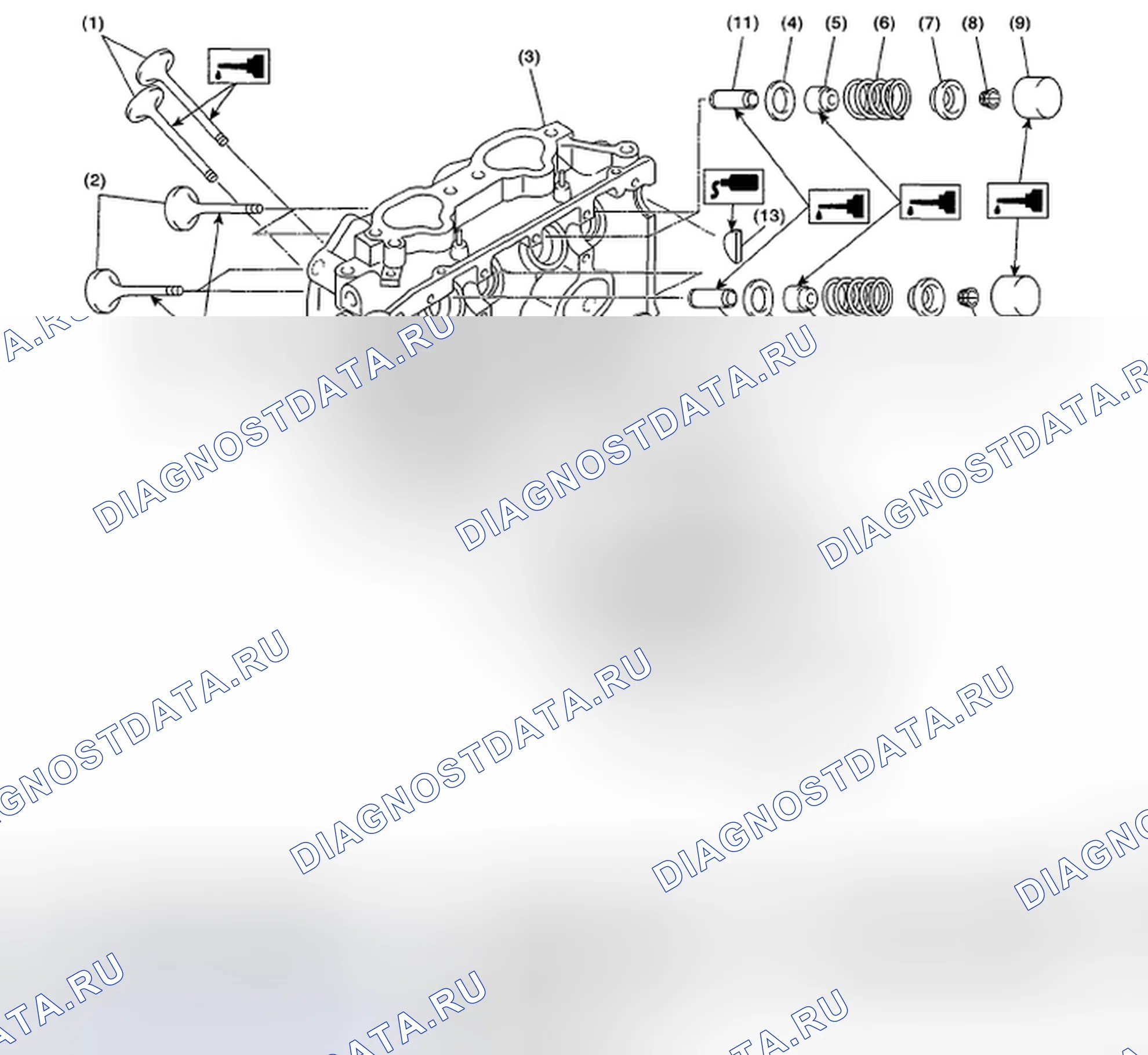 Рис. 297: ГОЛОВКА ЦИЛИНДРА И КЛАПАН В СБОРЕ. Subaru Impreza WRX GH