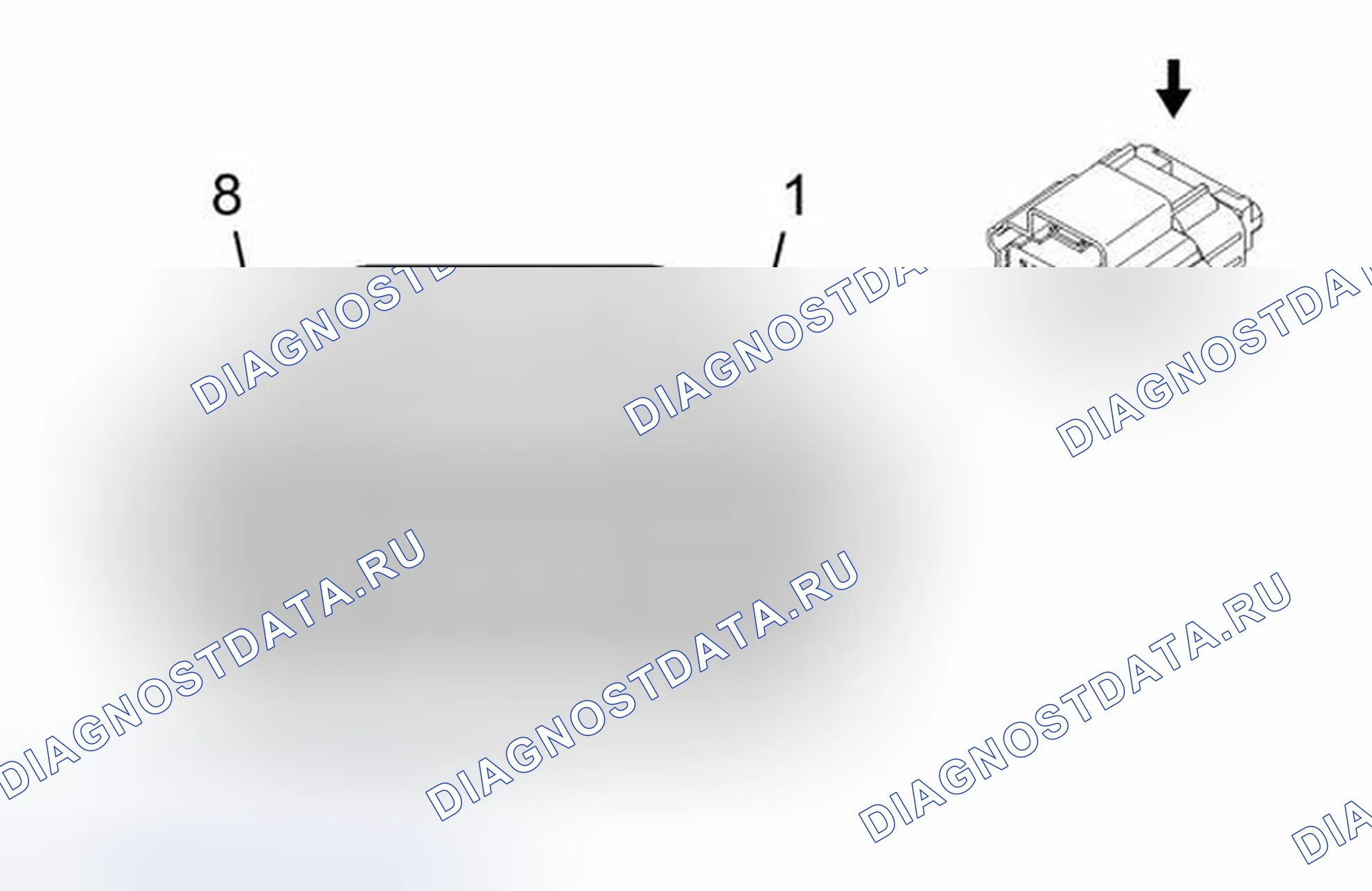 Рис. 322: Вид сбоку разъема модуля датчика бокового объекта B218R - справа (Ufg или UFT). Chevrolet Malibu VIII рестайлинг