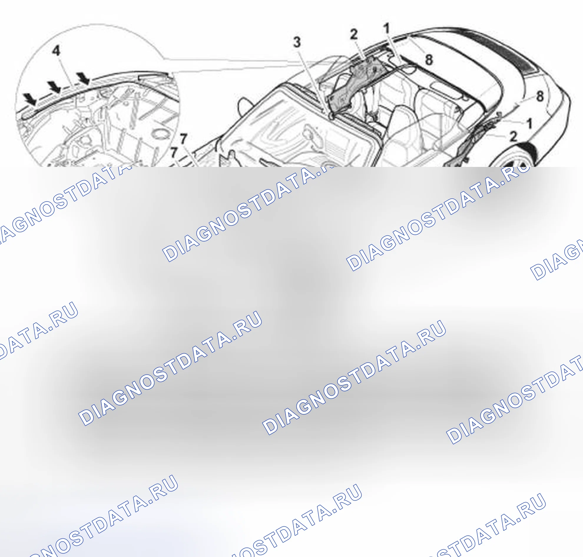 Рис. 212: План дренажа воды - Кабриолет. Porsche 911 Carrera 4 996 рестайлинг