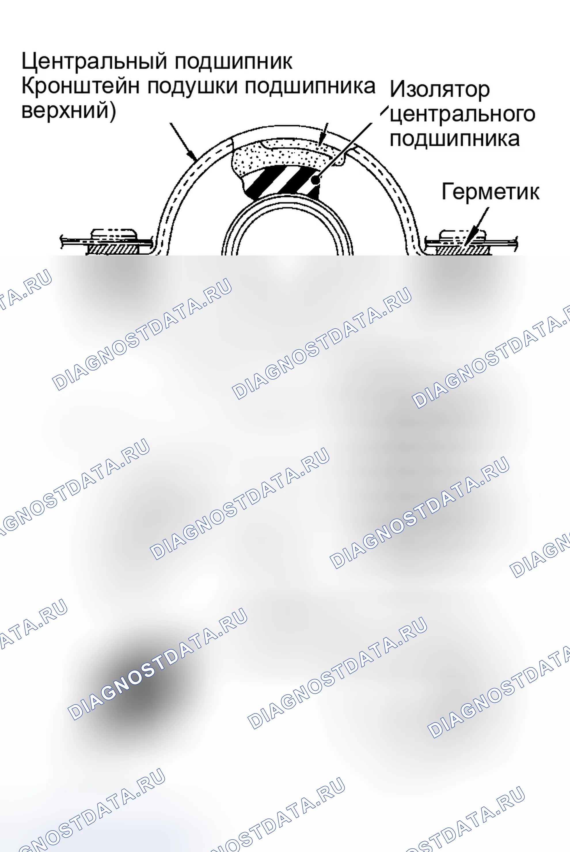 Рис. 4: Установка кронштейна центрального подшипника. Infiniti M45 II
