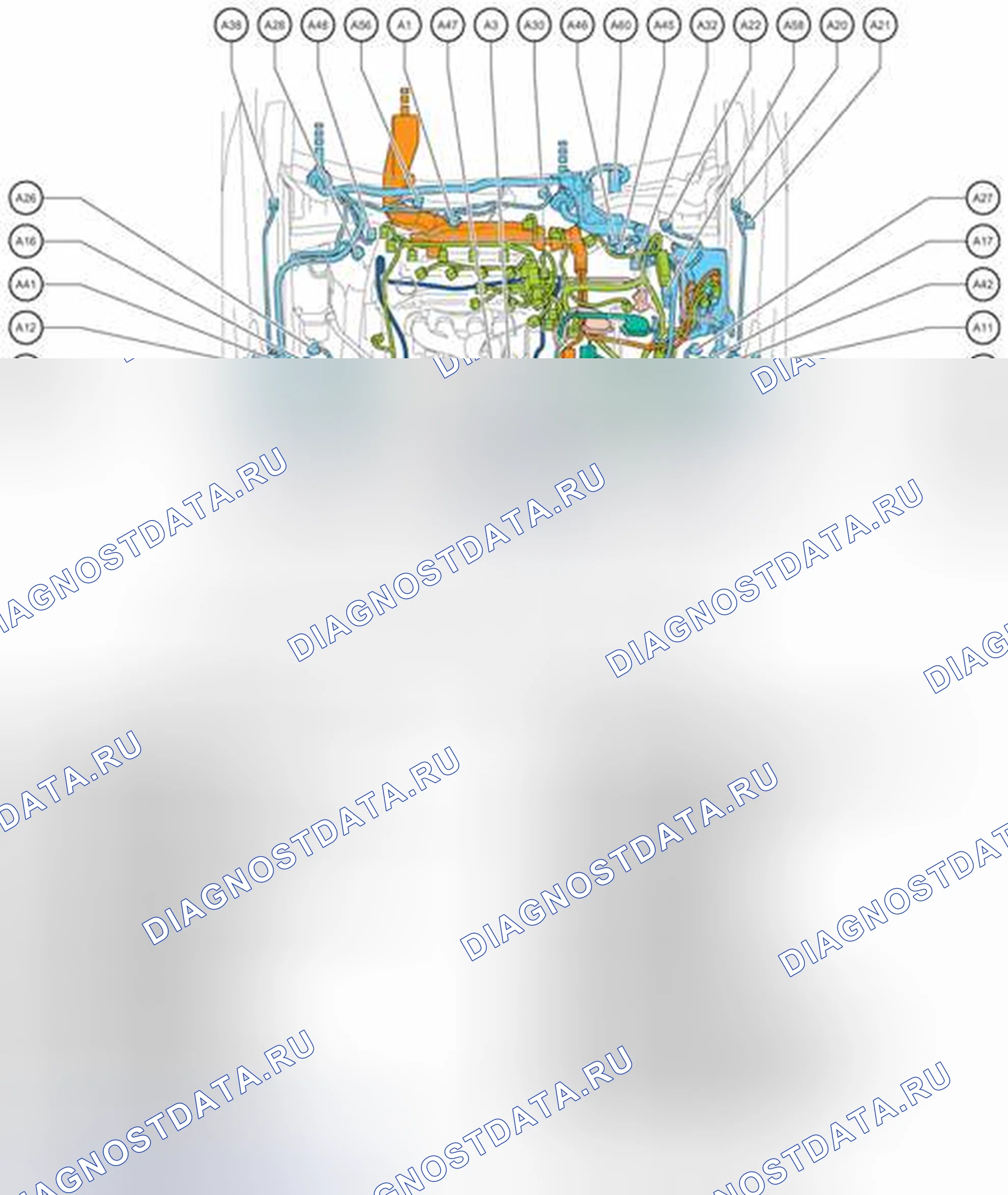 Рис. 494: Расположение деталей в моторном отсеке. Honda Accord V