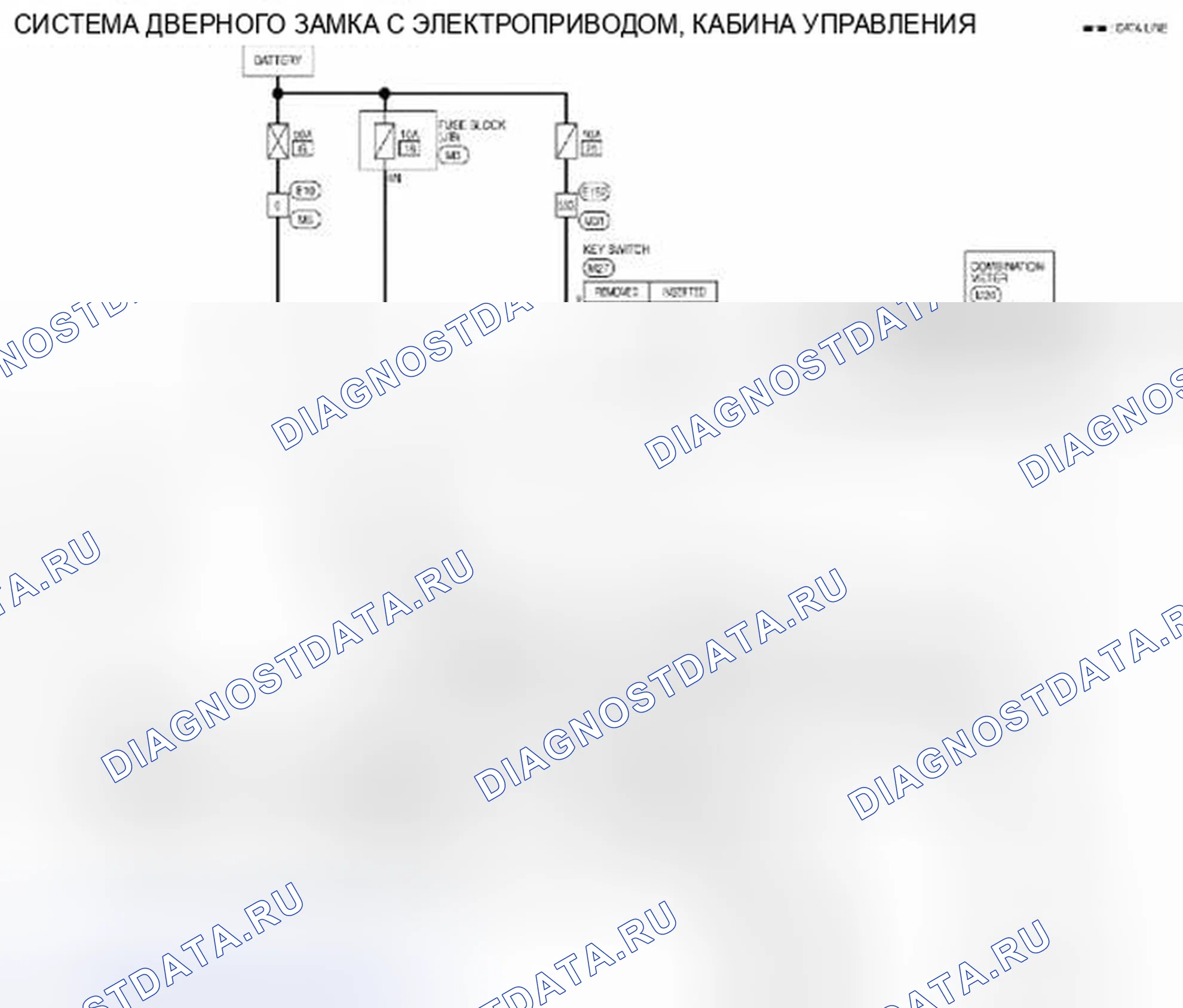 Рис. 211: Система блокировки дверей с силовым приводом: схема электропроводки [кабина короля]. Suzuki Equator I