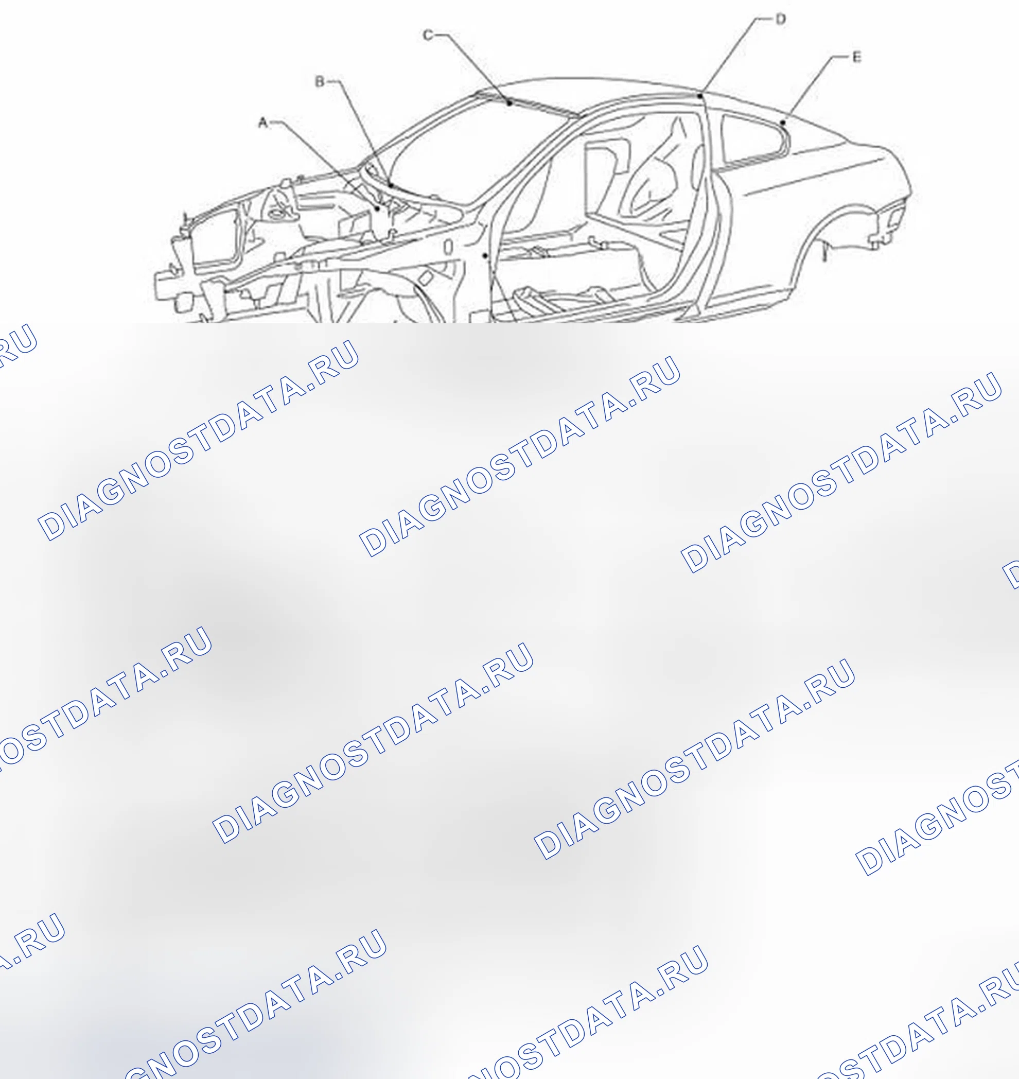 Рис. 579: Метки центра тела. Infiniti G37 IV рестайлинг