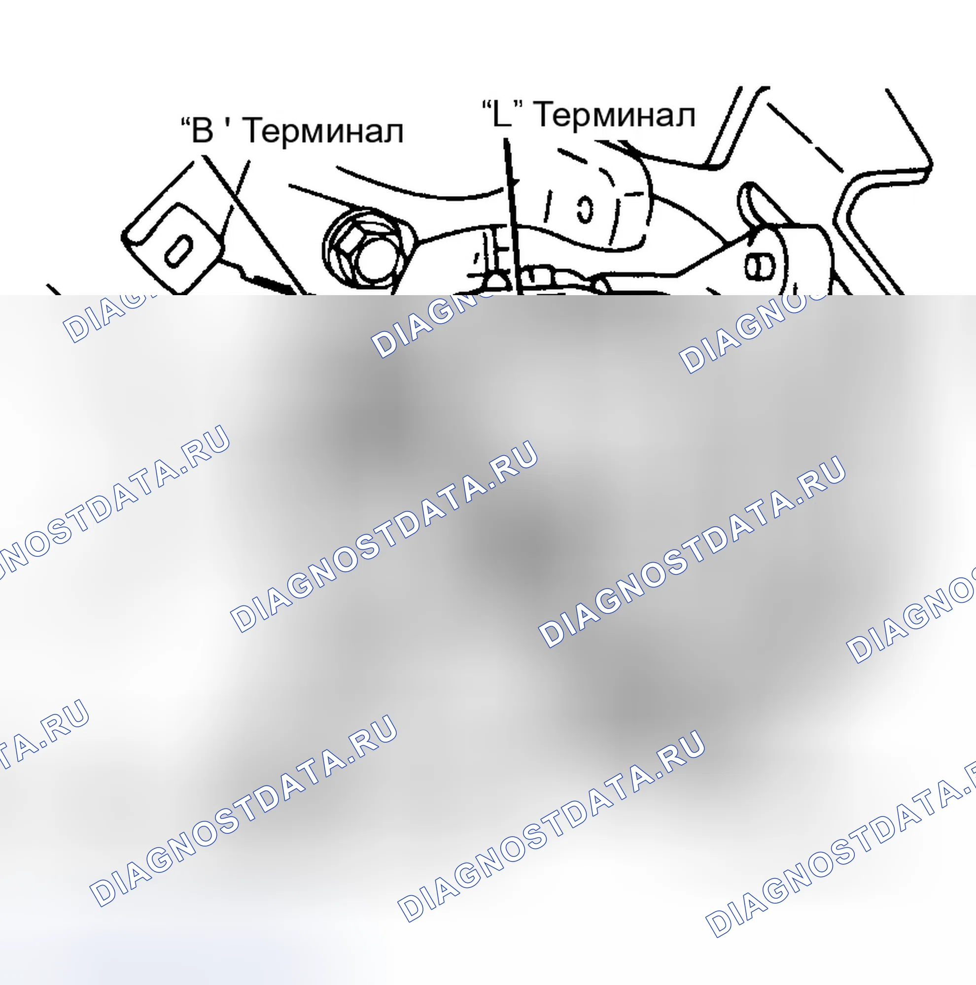 Рис. 2: Идентификация испытательных клемм генератора. Ford Aspire I