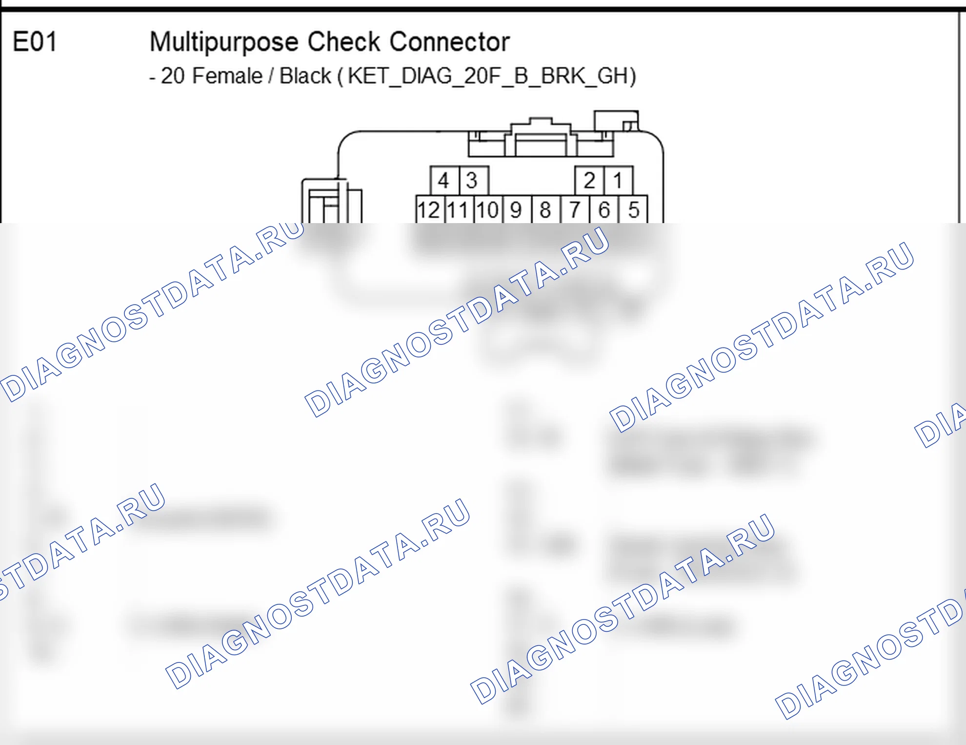 Распиновка разъёма E01 — front harness. Hyundai Santafe Sport DMA