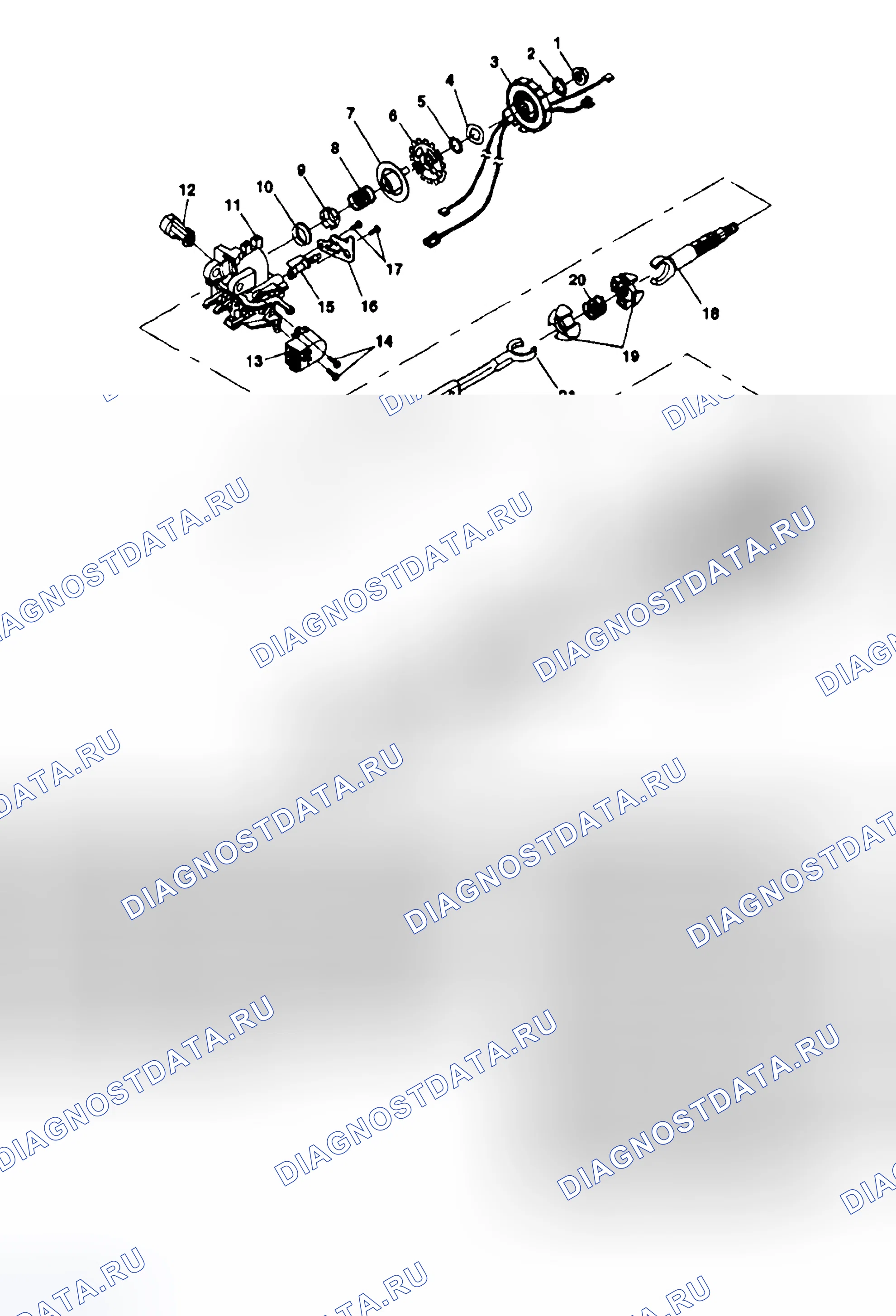 Рис. 1: Вид рулевой колонки в разобранном виде (наклонная колонка). Kia Ceed CD