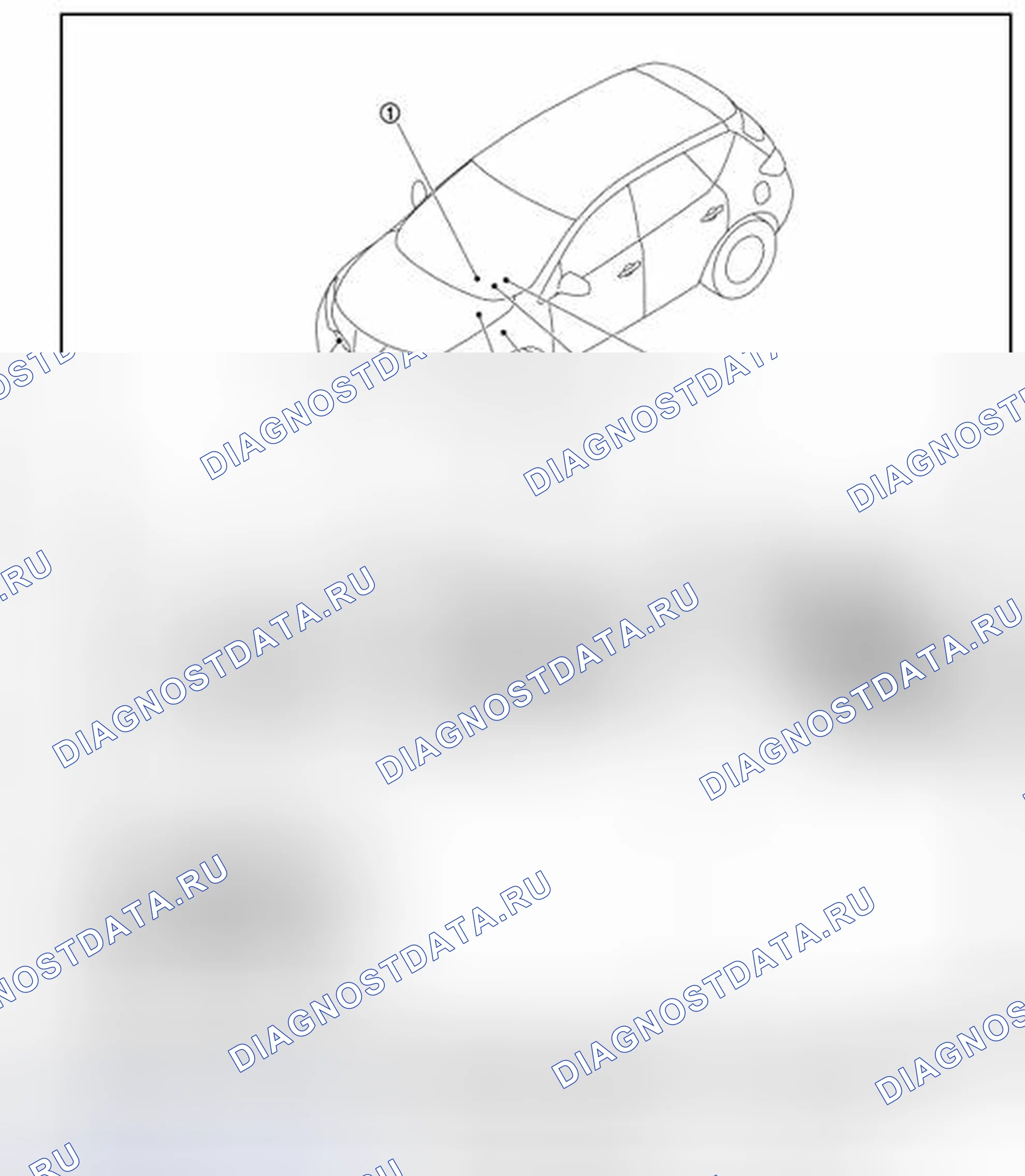 Рис. 6: БЕЗ ДАТЧИКА ДОЖДЯ: Расположение компонентов. Nissan Murano Z51 рестайлинг 2
