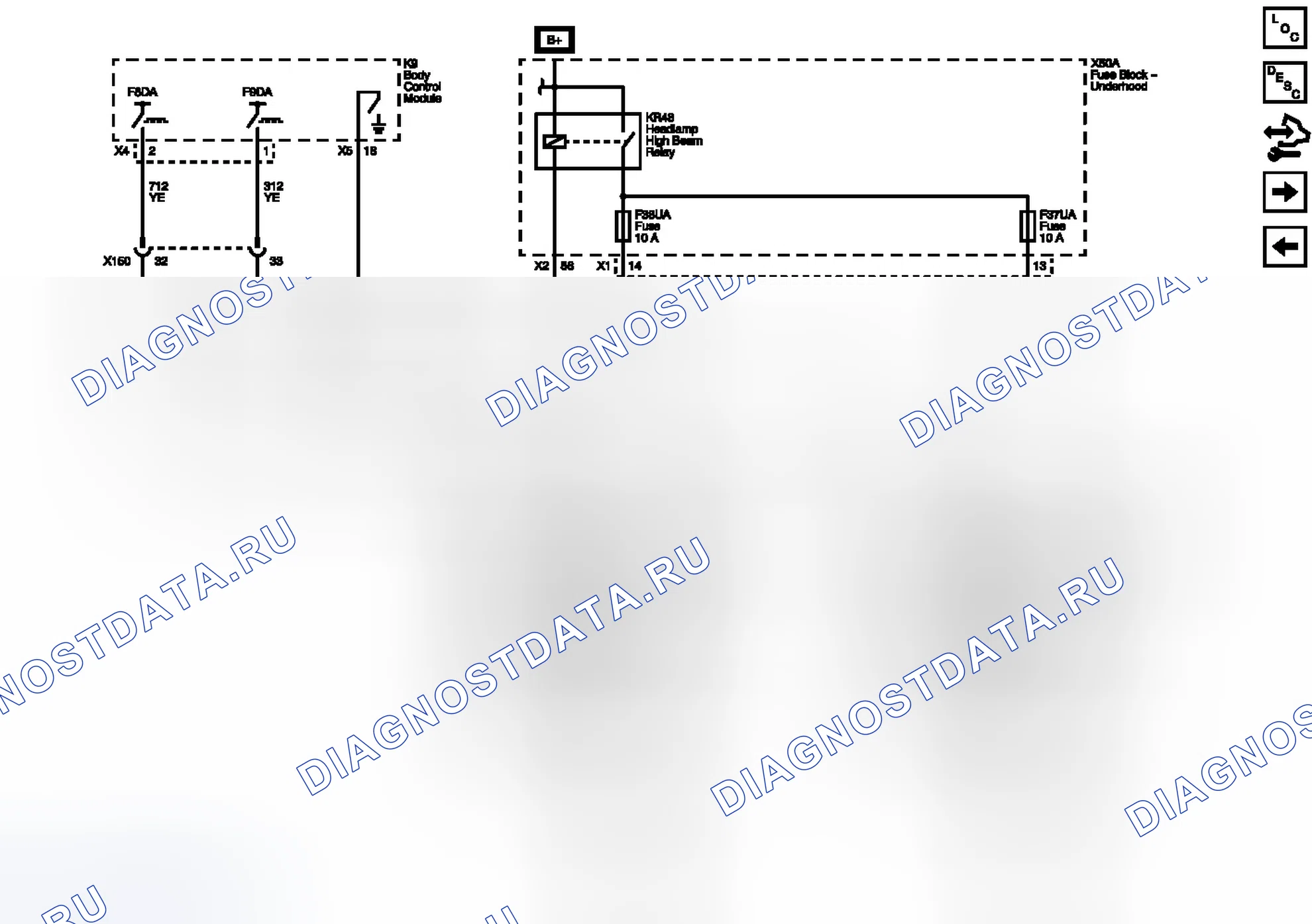 Рис. 2: Схема подключения ламп (T4a). Buick Regal V