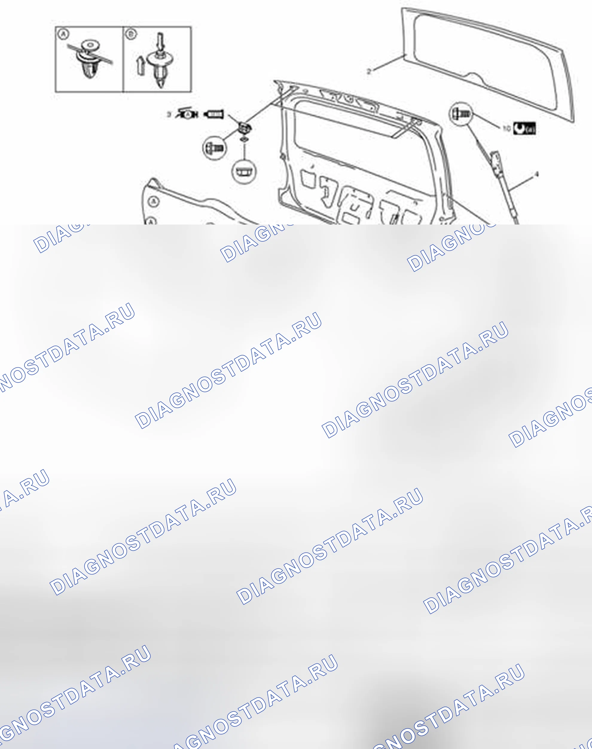 Рис. 32: Компоненты задней двери в сборе (хэтчбек). Suzuki SX4 I рестайлинг
