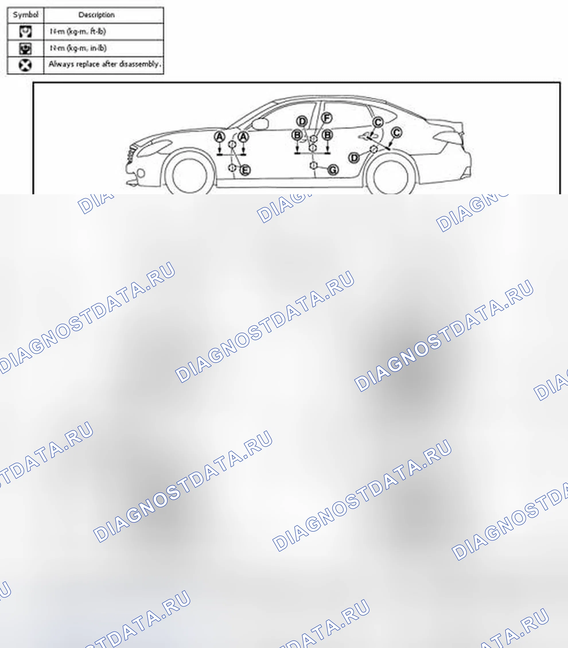 Рис. 32: ДВЕРЬ В СБОРЕ: Регулировка. Infiniti M56 IV