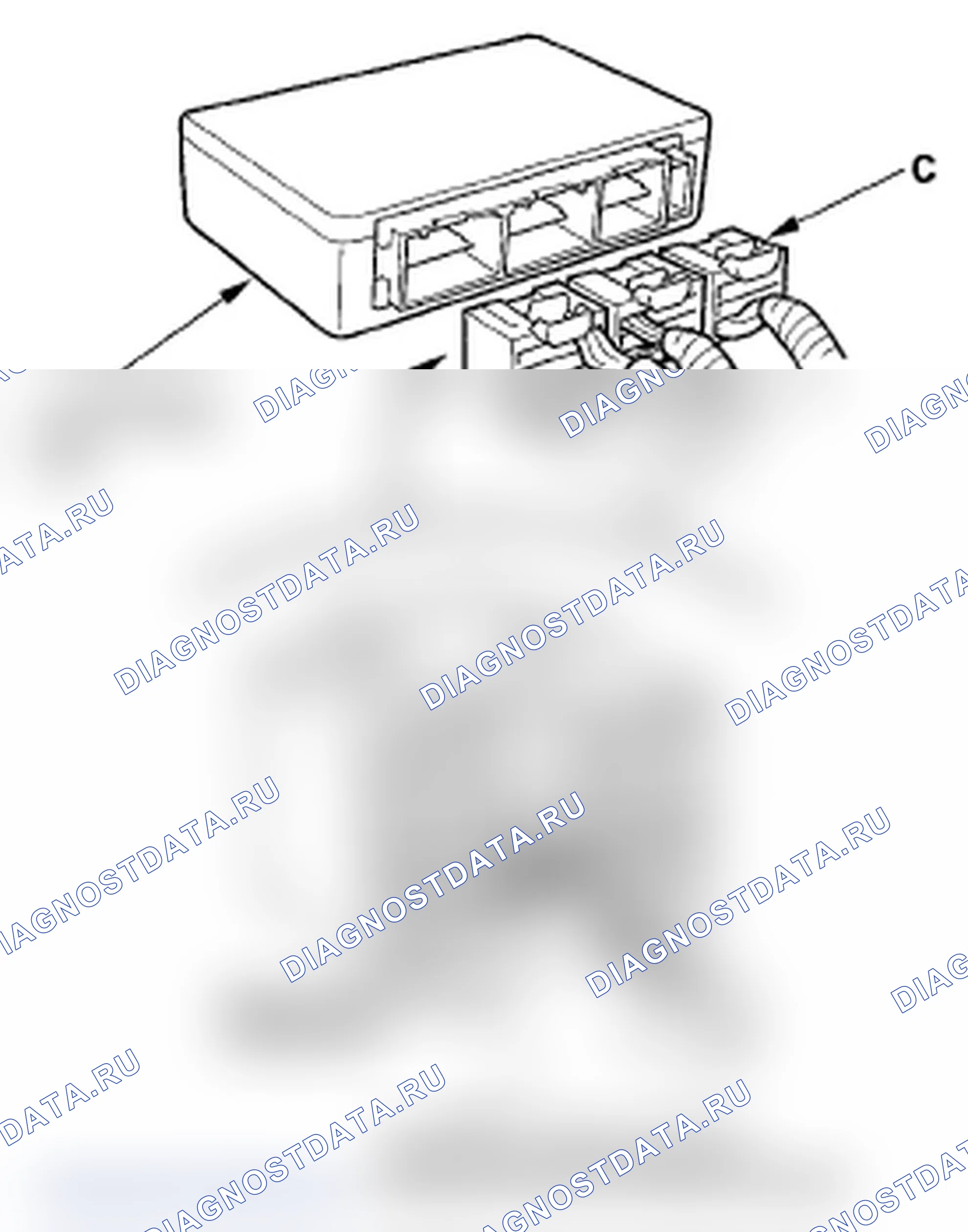 Рис. 20: Открытие короткозамыкающих разъемов блока SRS для диагностики. Acura RL II