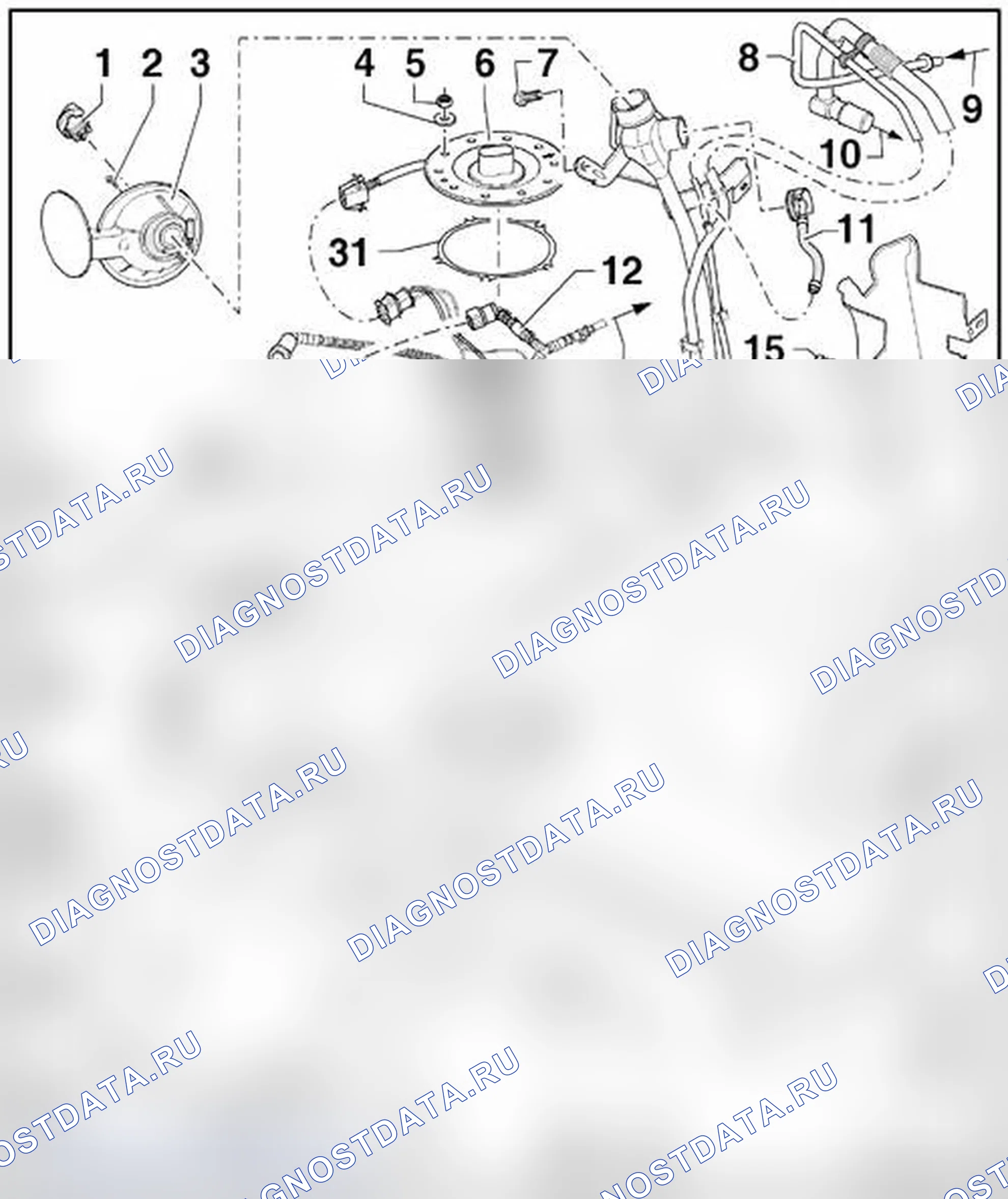 Рис. 53: ТОПЛИВНЫЕ БАКИ И ПРИСПОСОБЛЕНИЯ В СБОРЕ. Volkswagen New Beetle A4 рестайлинг